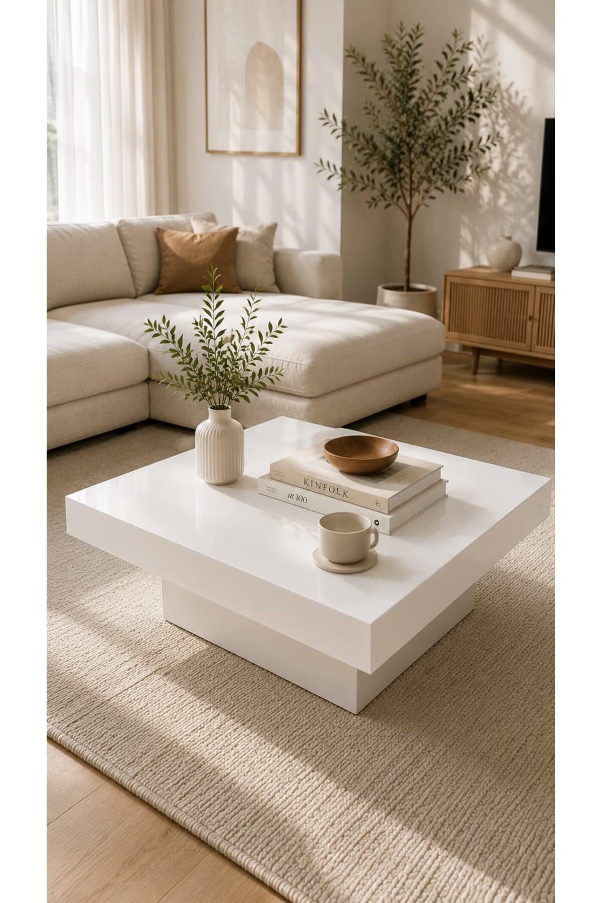 FURNICI Mimoza Modern Kare Orta Sehpa BEYAZ 90x90 cm