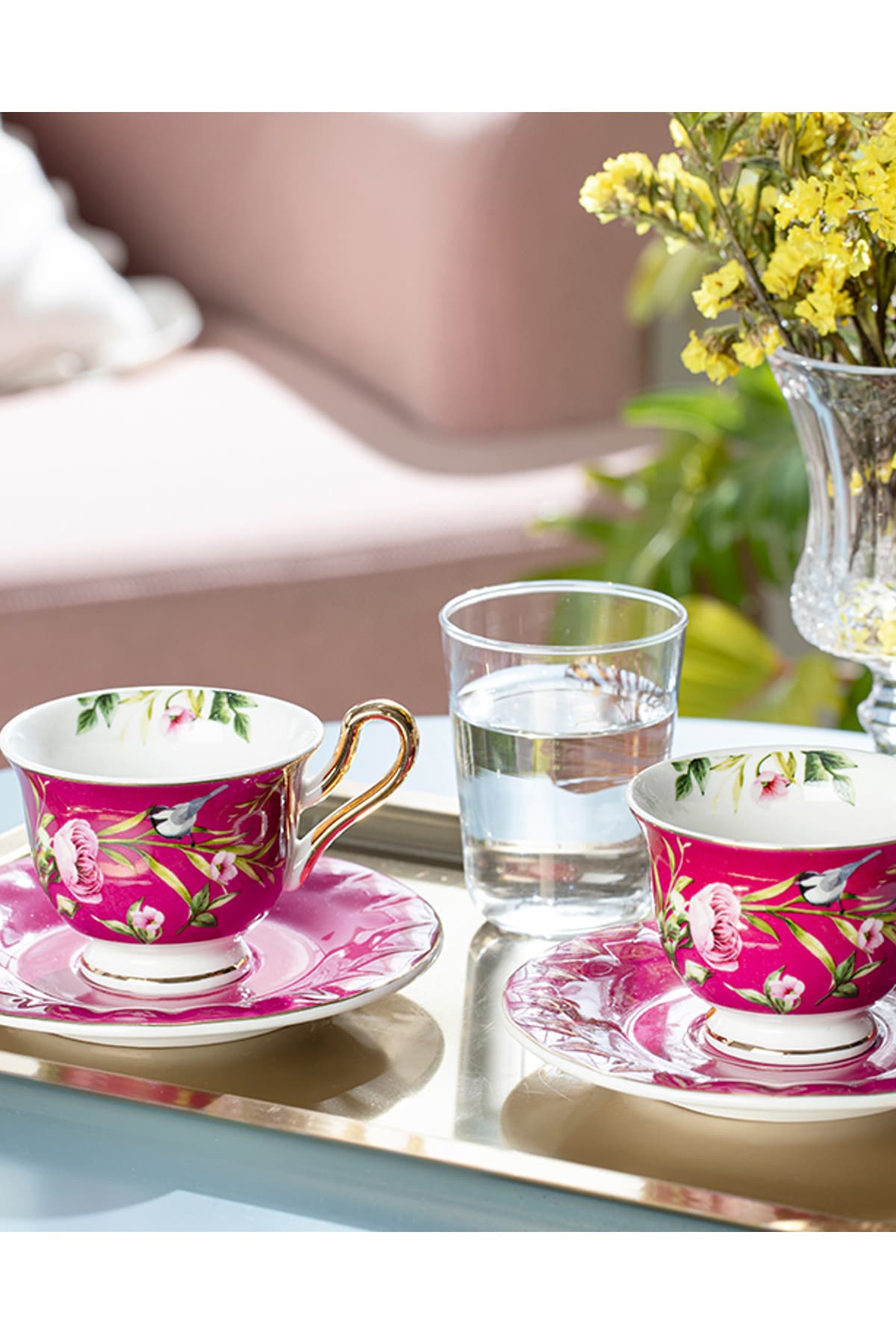 English Home Vanilla New Bone China 4 Parça 2 Kişilik Kahve Fincan Takımı Mor