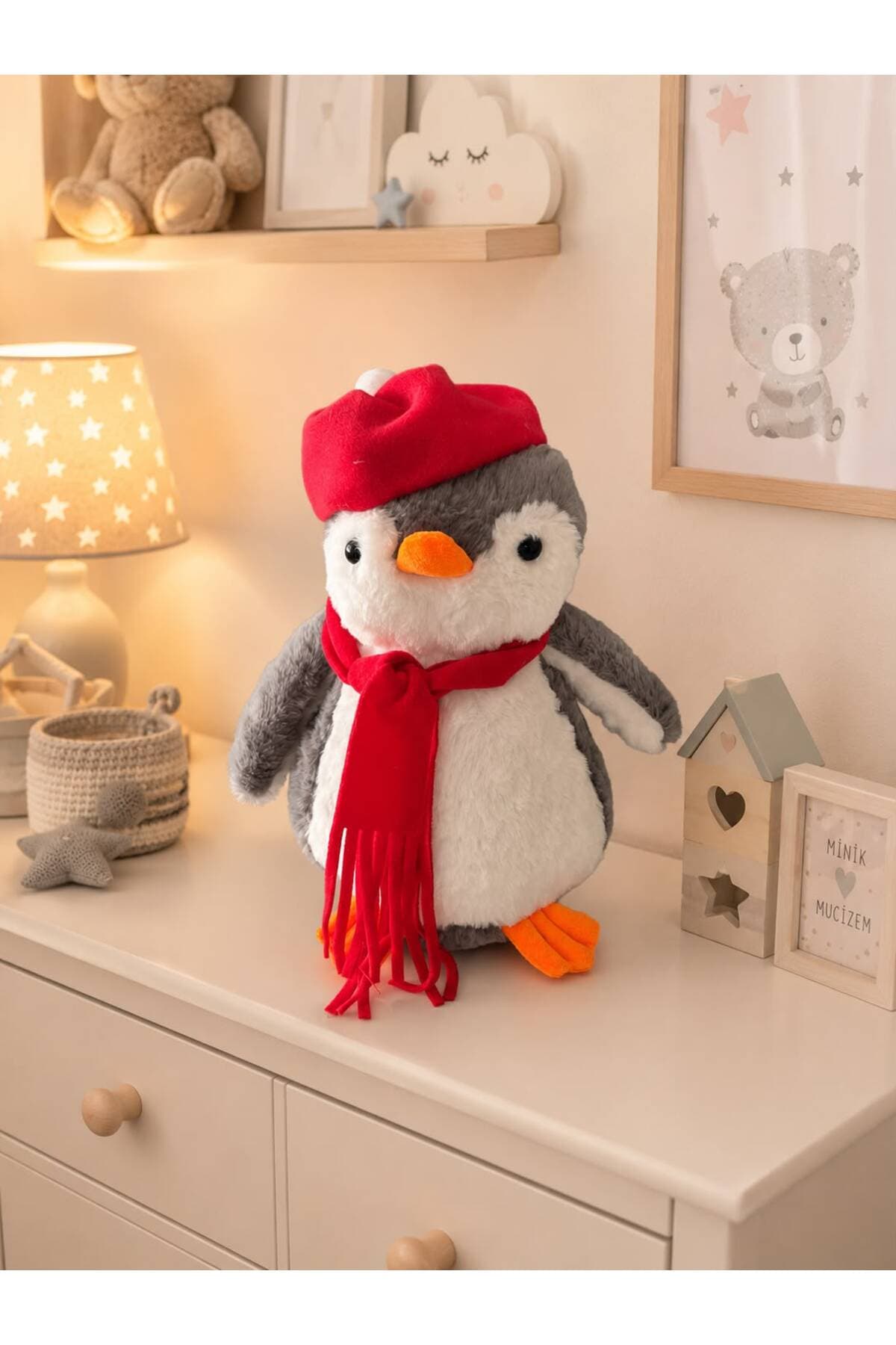Mellito Toyzz 40 Cm Peluş Pingu Penguen Kırmızı Şapkalı Peluş Oyuncak Uyku Arkadaşı