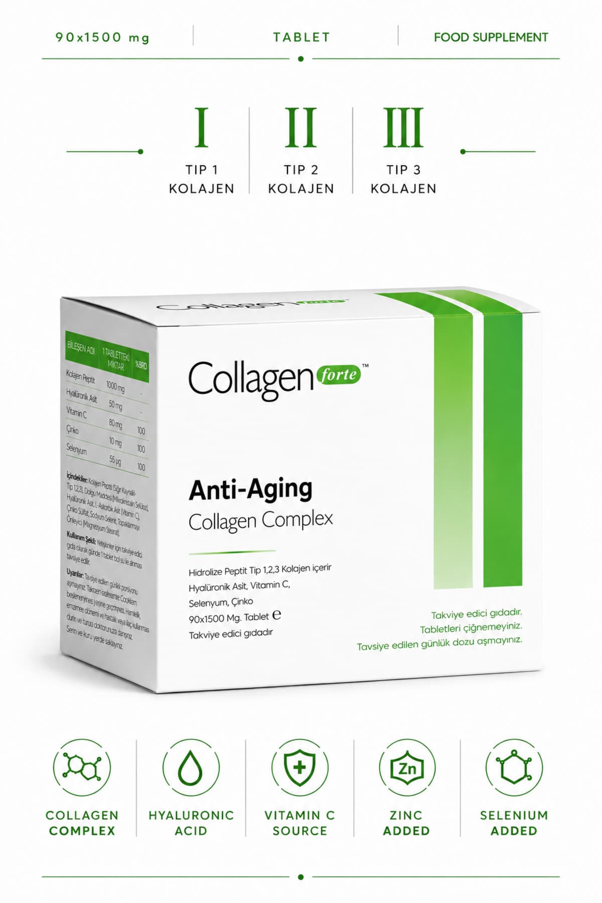 Collagen Forte Platinum Anti-Aging Kolajen Complex & Multivitamin 1500 mg x 90 Tablet