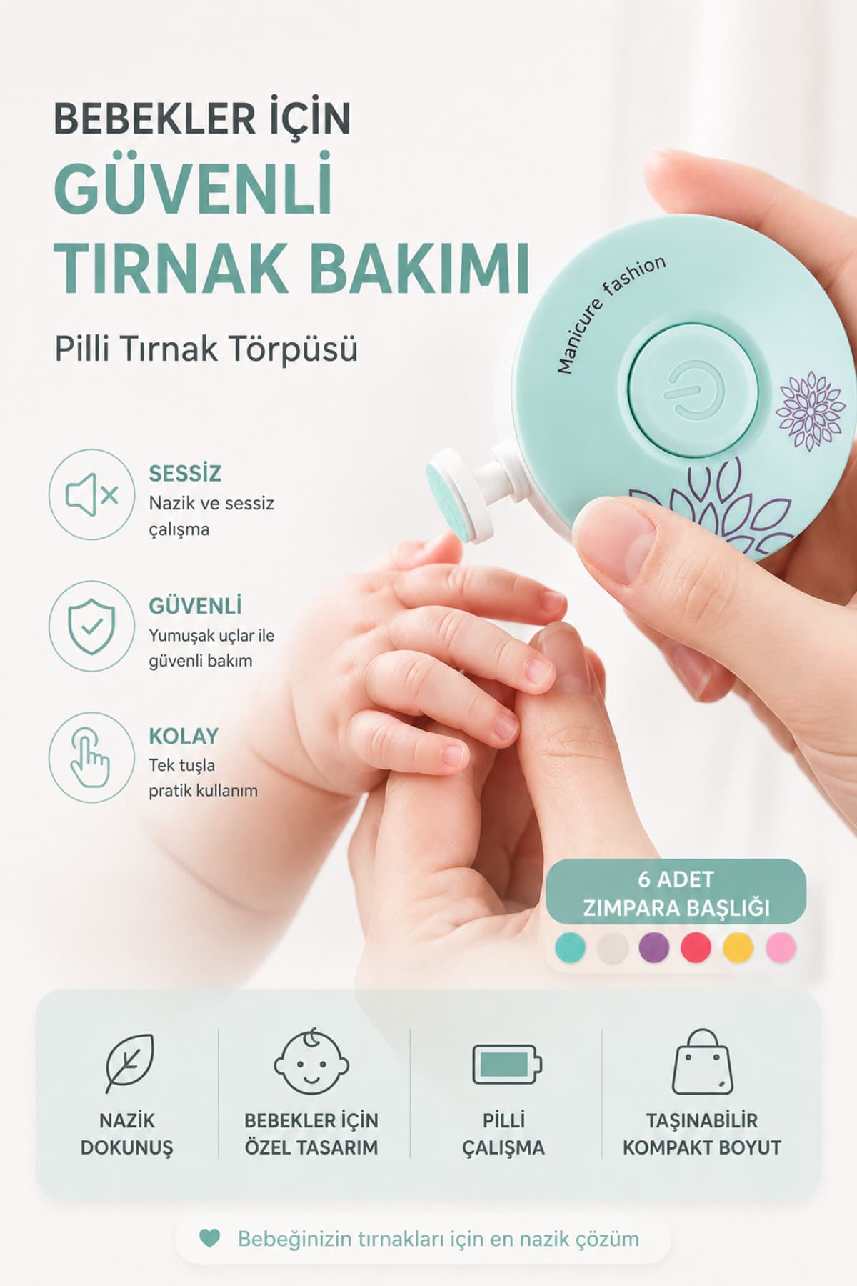 TWOX Yenidoğan Manikür Pilli Dönerli Bebek Bakim Tırnak Kesme Ve Törpülme Makinesi