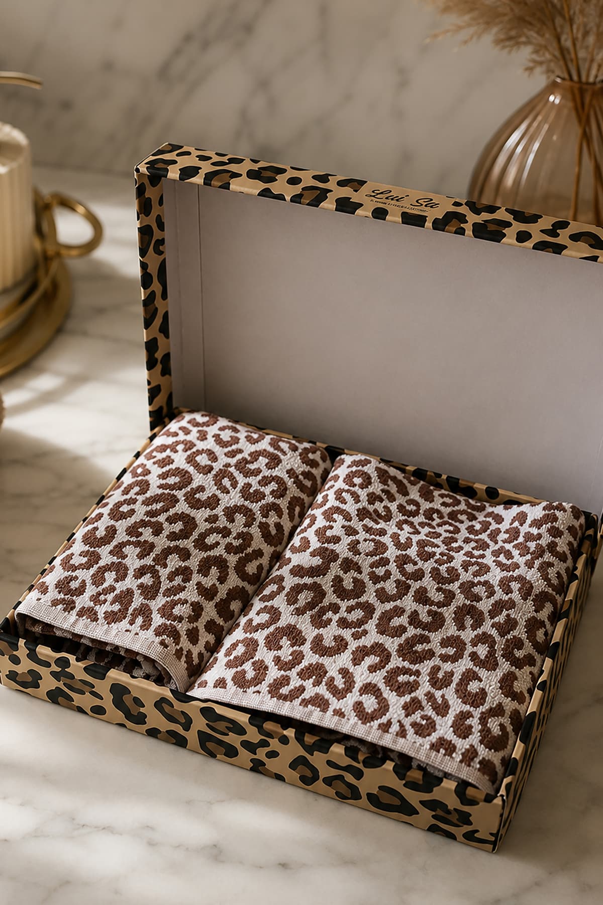DNZGÜLCAN Leopar Havlu Seti Hamam Seti – 50x90 ve 70x140 cm Banyo Havlu Takımı