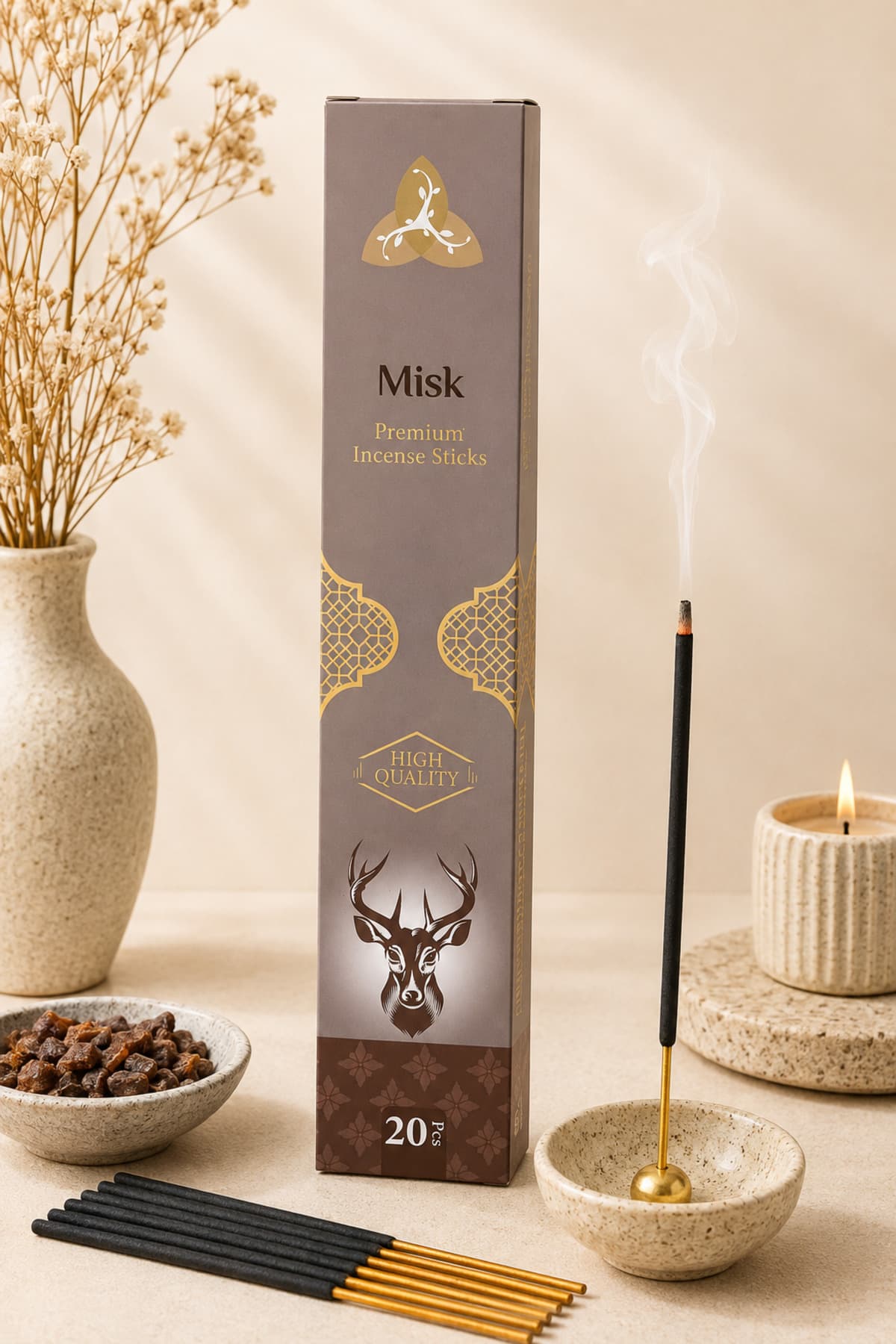 OrdoVeni Dinginlik Veren Misk Ağacı Kokulu Çubuk Tütsü | Kalıcı Oda Kokusu | Premium Aromatik Tütsü | Ev, Ofis, Yoga ve Meditasyon İçin