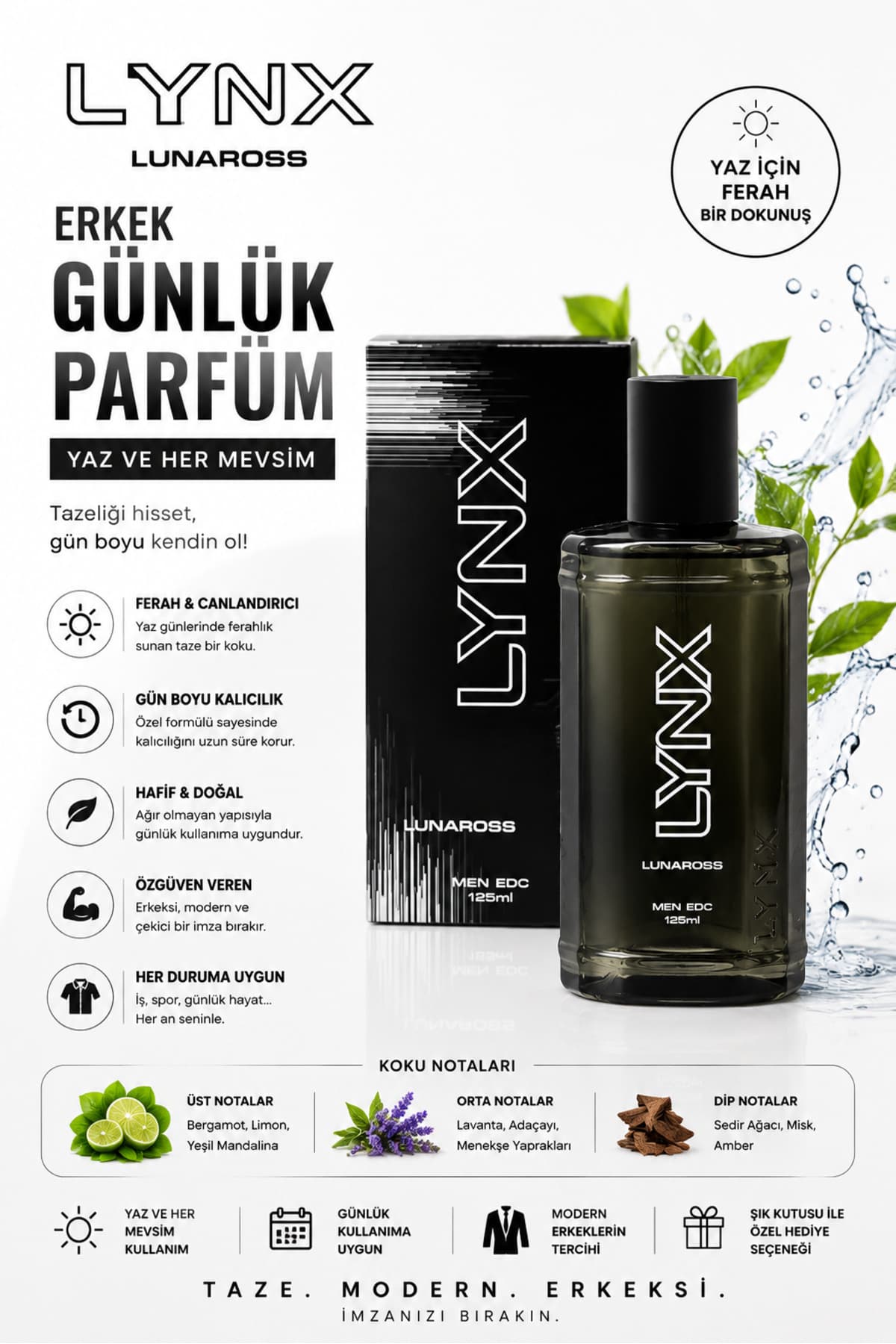 LYNX Edc Men Lunaross Uzun Süre Kalıcı 125 ml Parfüm