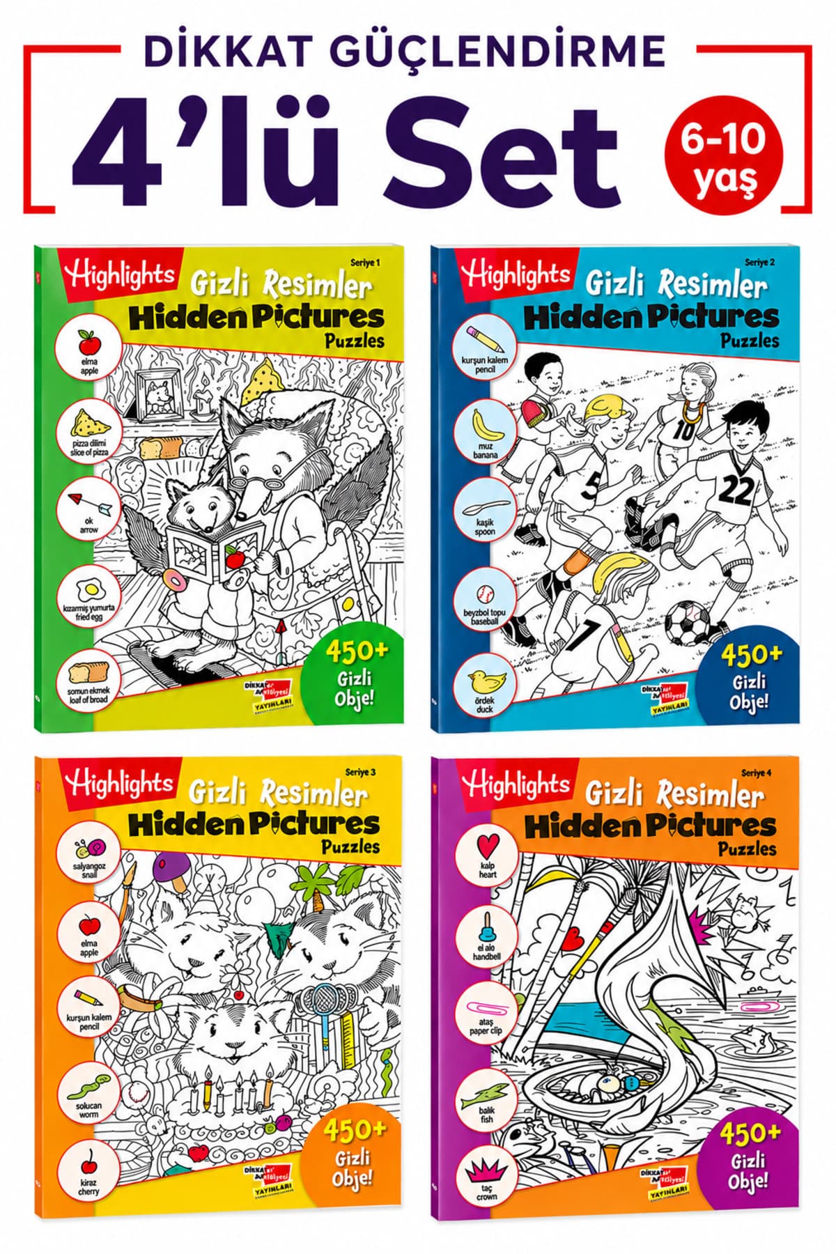 Dikkat Atölyesi Yayınları Hidden Pictures Gizli Resimler 4'lü Set Ara Bul Etkinlikleri