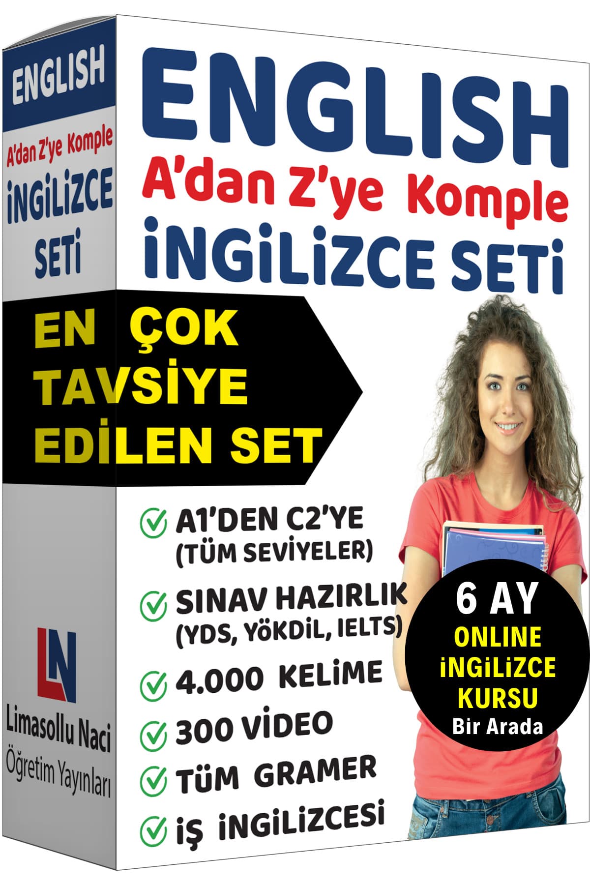 Limasollu Naci Öğretim Yayınları Ingilizce Eğitim Seti, İngilizce Gramer Kitap 4000 Kelime Öğrenme 300 Video, Yds, Yökdil Toefl, Lgs