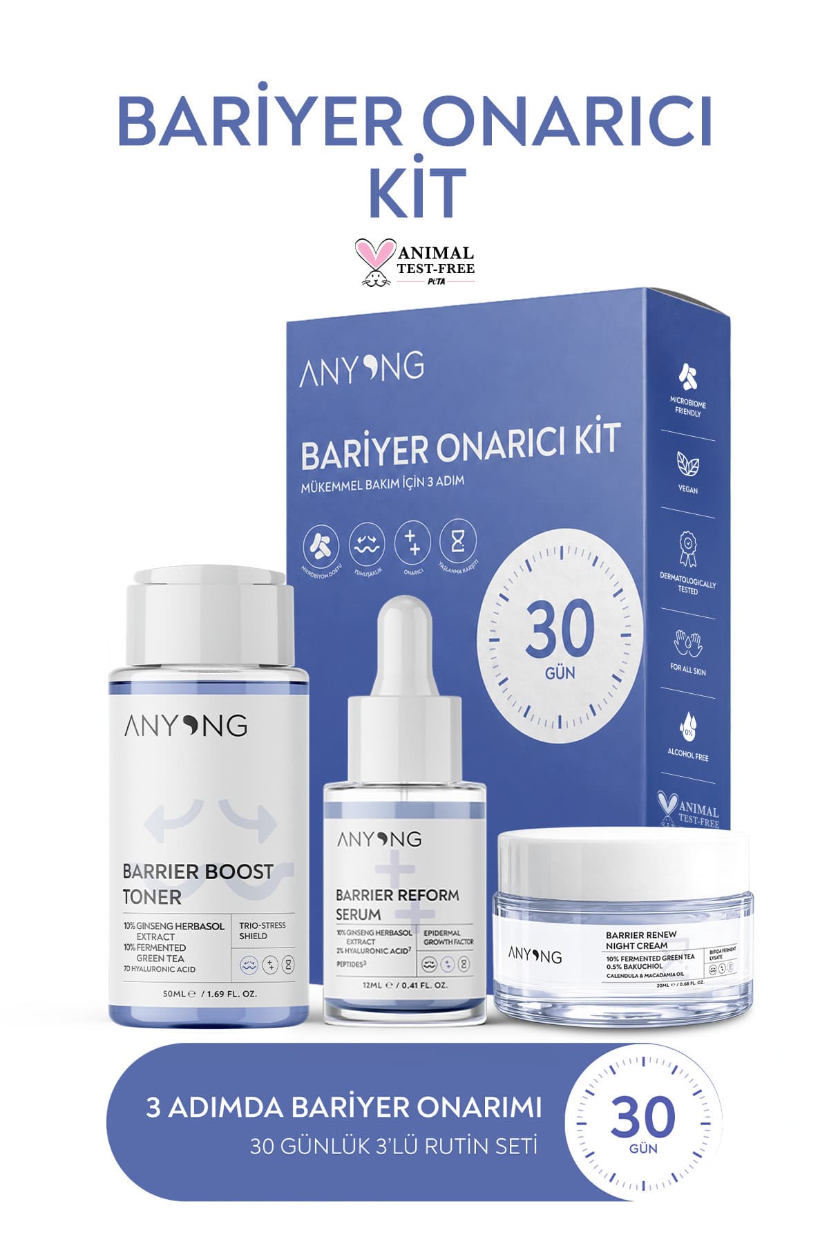 Anyong Bariyer Onarıcı, Nemlendirici Ve Canlandırıcı Cilt Bakım Seti (TONİK, SERUM, KREM) Ginseng&yeşil Çay