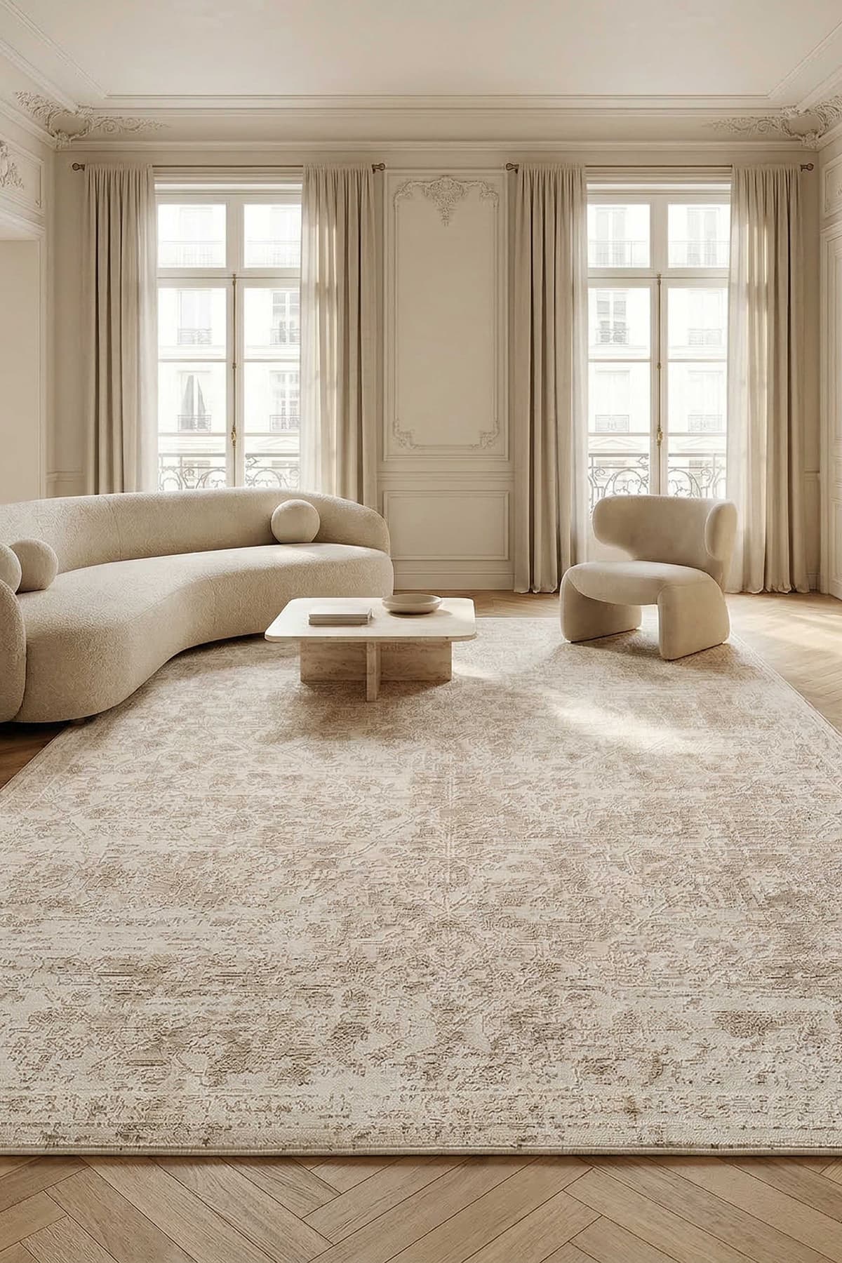 Livset Home Yumuşak Modern Krem Bej Halı Salon Mutfak Antre Yolluk Oturma Odası Çocuk Odası Halısı J367A