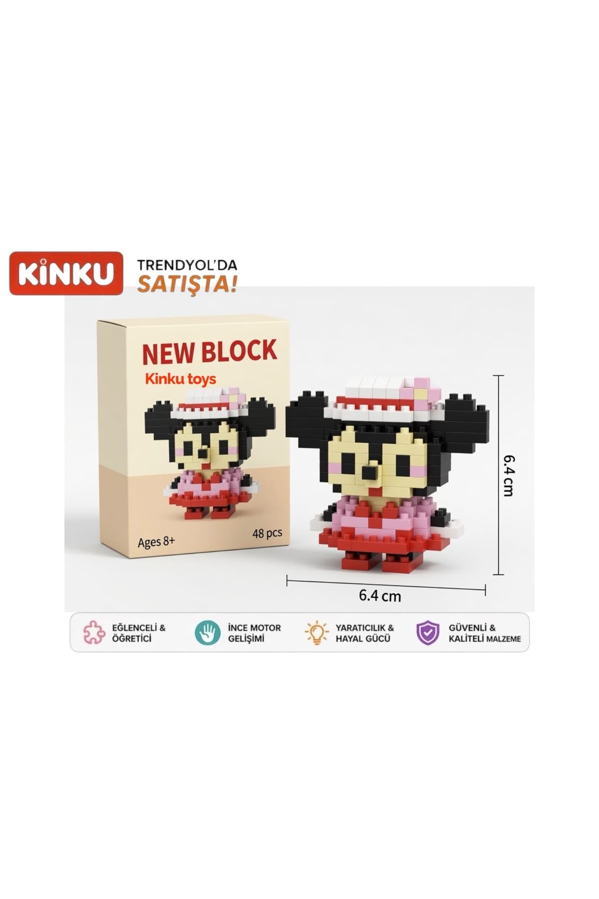 KİNKU New Block023-Miki mouse-Puzzle-Yapboz-3D Zeka geliştiren-Mini Sevimli Figürler Minyatür