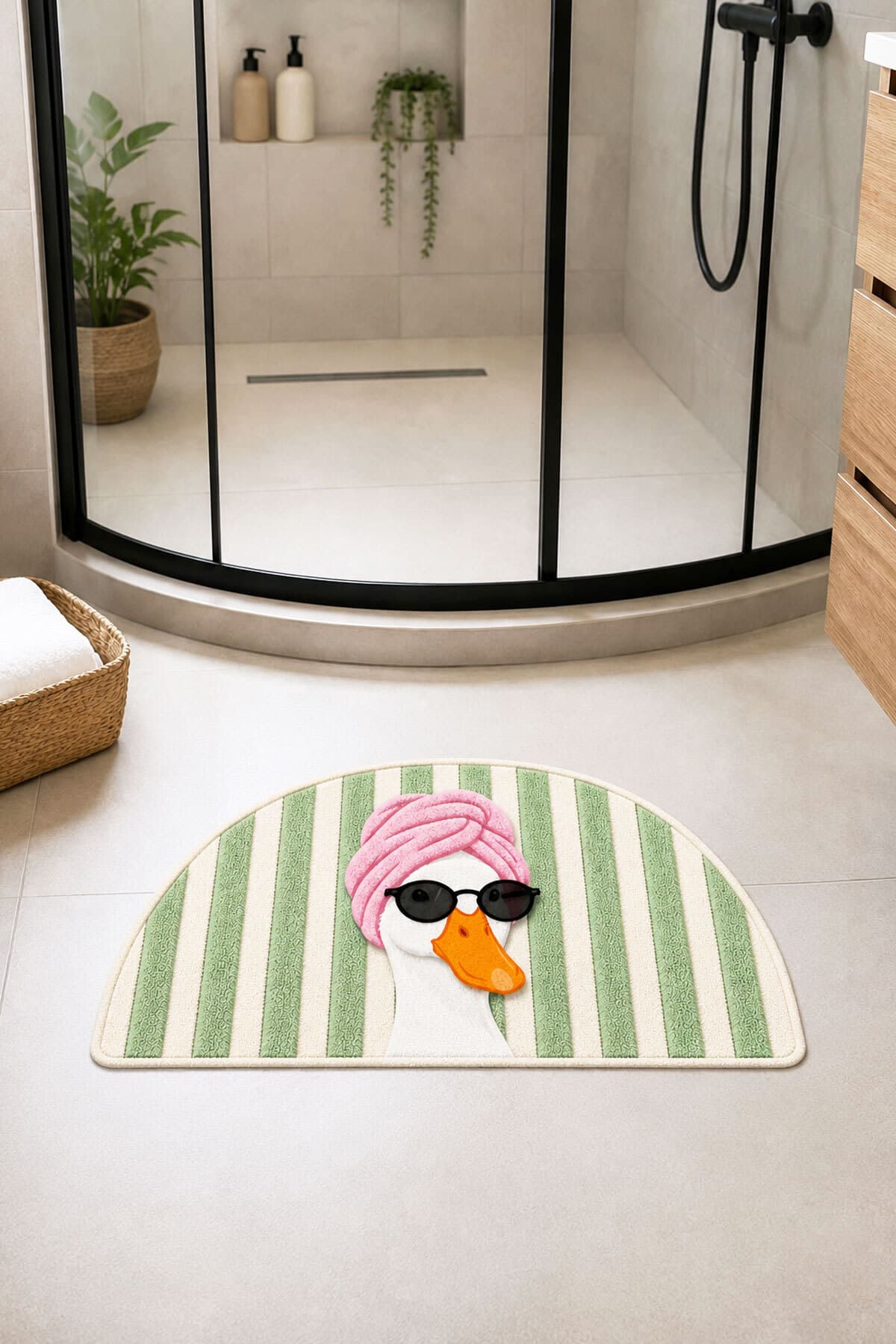 Toronto Home Dijital Baskı Kaymaz Yıkanabilir Ördekli Renkli Banyo Paspası Banyo Halısı Banyo Dekor 60x40 cm