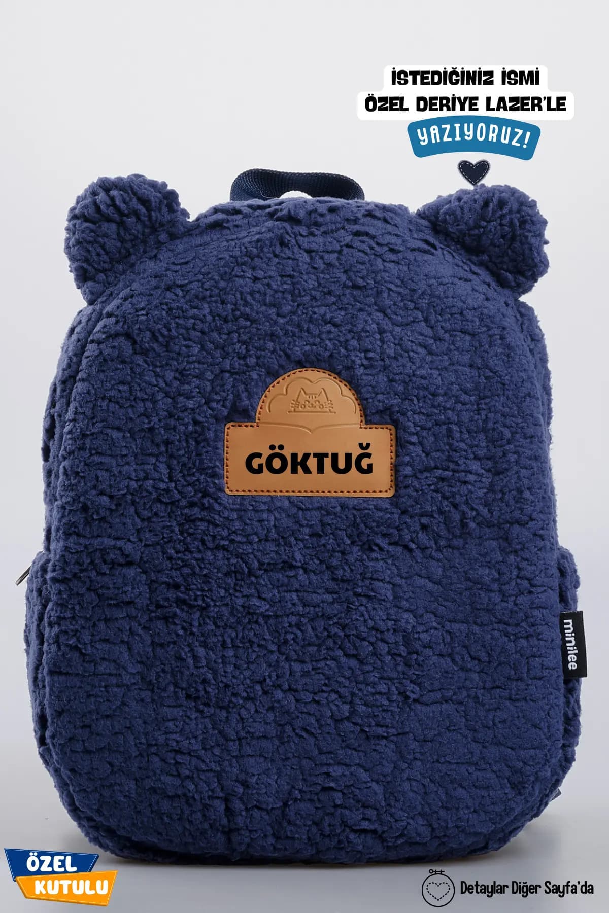 minilee children's happiness Teddy Peluş Lacivert - Kişiye Özel İsimli Anaokulu Kreş Çocuk Sırt Çantası