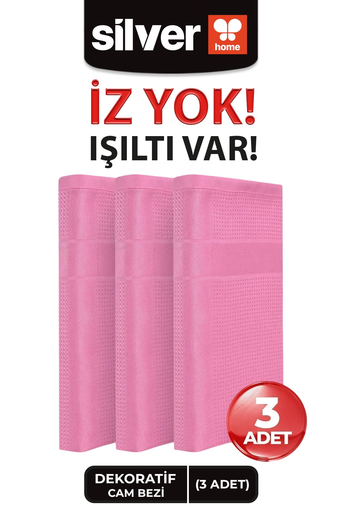 SİLVER HOME Silver Home 3'lü Mikrofiber Dekoratif Cam Bezi Pembe 40x40 Cm
