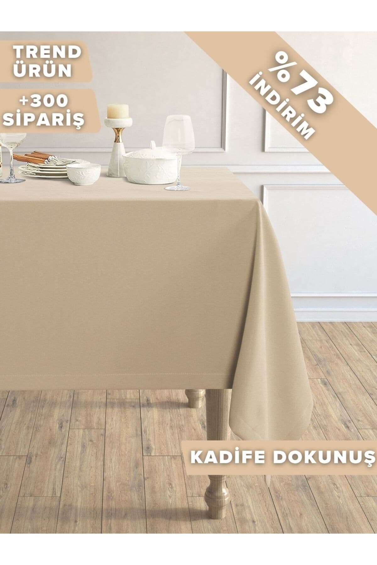 Perle Daily Series Kadife Dokulu Sahra Beji Masa Örtüsü