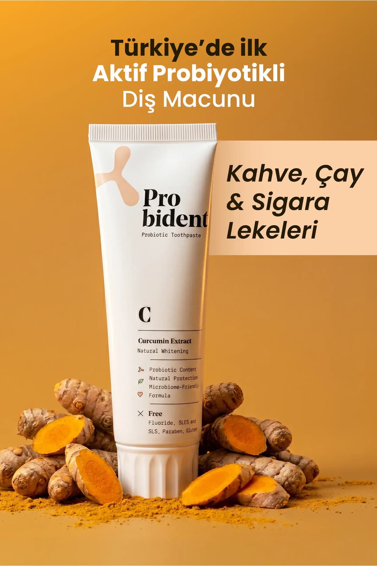 Probident Aktif Probiyotik Doğal Florürsüz Diş Macunu Zerdeçal Özüt Ilaveli Doğal Beyazlık