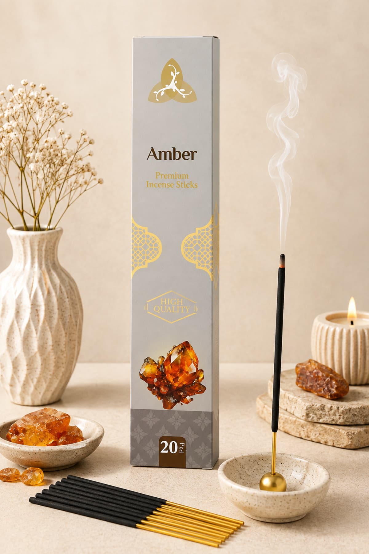 OrdoVeni Amber Kokulu Çubuk Tütsü | Kalıcı Oda Kokusu | Premium Aromatik Tütsü | Ev, Ofis, Yoga ve Meditasyon İçin