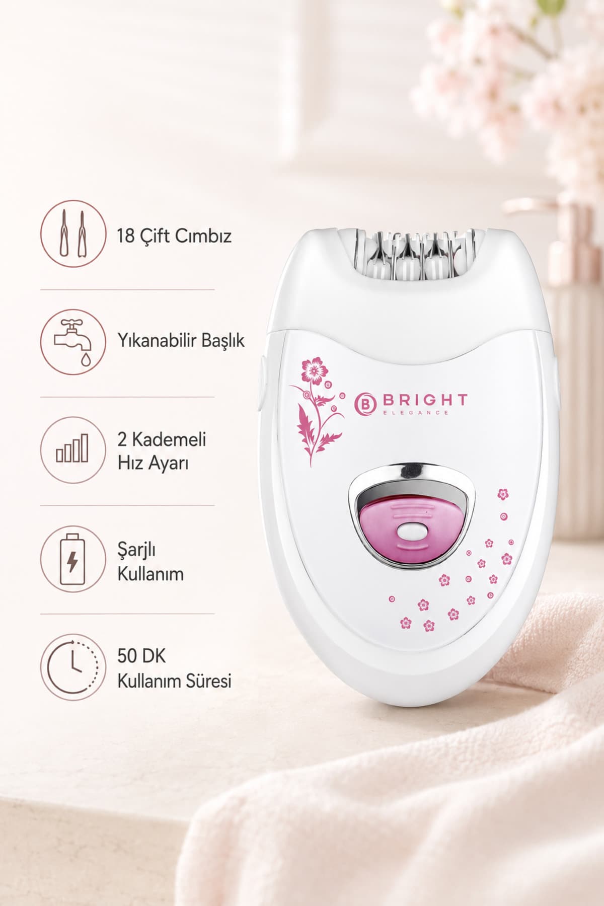 Bright Elegance BE-1196 Kablolu / Kablosuz Şarjlı 2 Kademe 18 Çift Cımbız Epilasyon Aleti BEYAZ