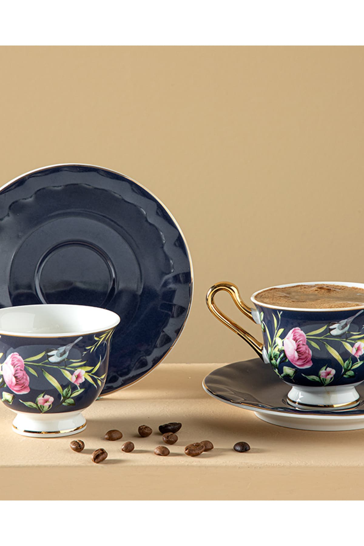 English Home Vanilla New Bone China Kahve Fincan Takımı 4 Parça 2 Kişilik Lacivert
