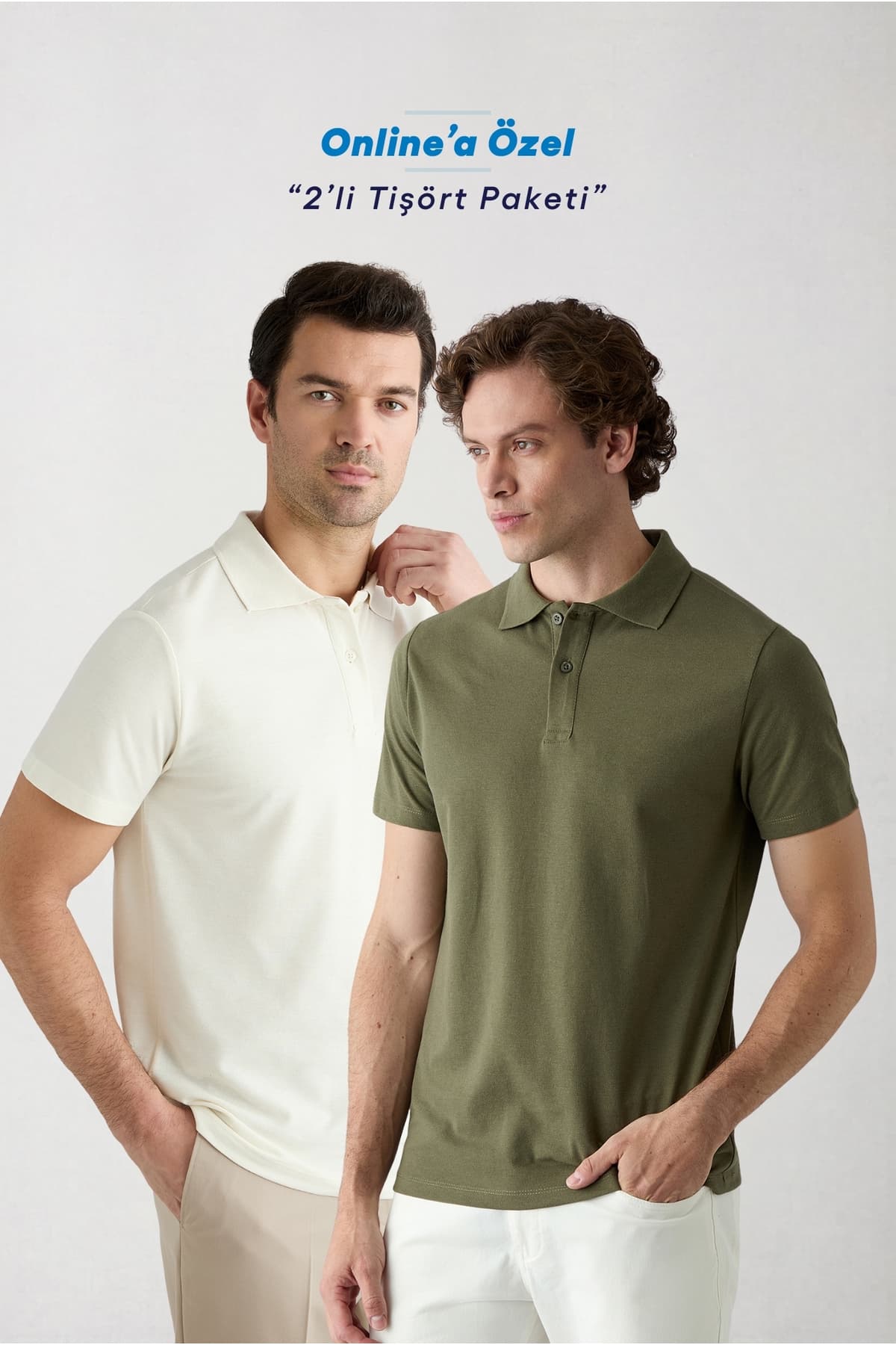 Kiğılı Düğmeli Polo Yaka Regular Fit Pamuklu Düz 2'Li Paket Tişört Seti
