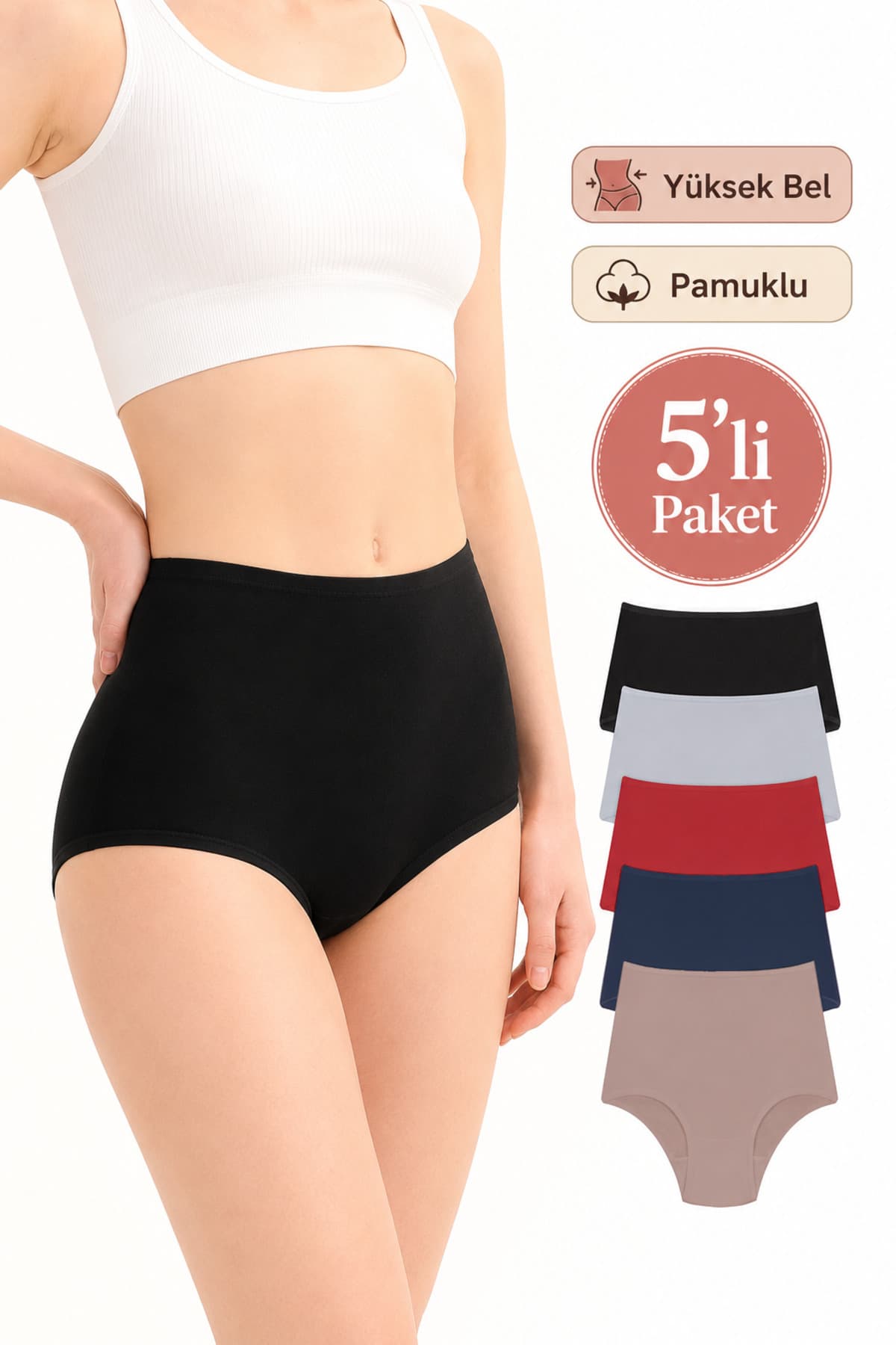 Soft Light Ekstra Yüksek Bel Kadın Külot 5'li Paket – Pamuklu Toparlayıcı Rahat Esnek Kesim