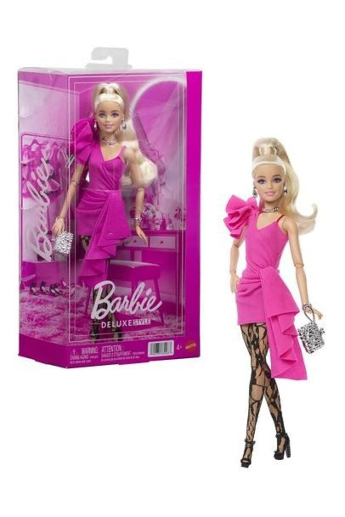 Barbie DELUXE STYLE™ Bebek-Pembe Parlak Elbise, Klasik Barbie tarzında pembe elbiseli bebek JJN73