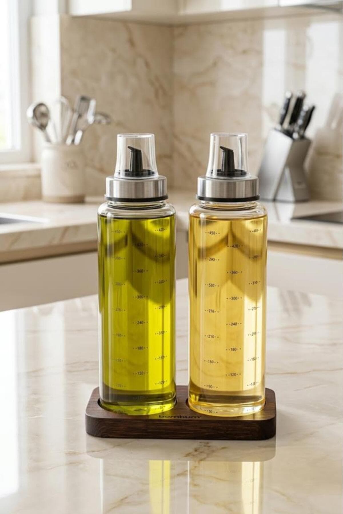 Lumevia Bambum Nero 3 Parça Standlı Borosilikat Yağdanlık Yağlık - Sirkelik Seti 500 ml
