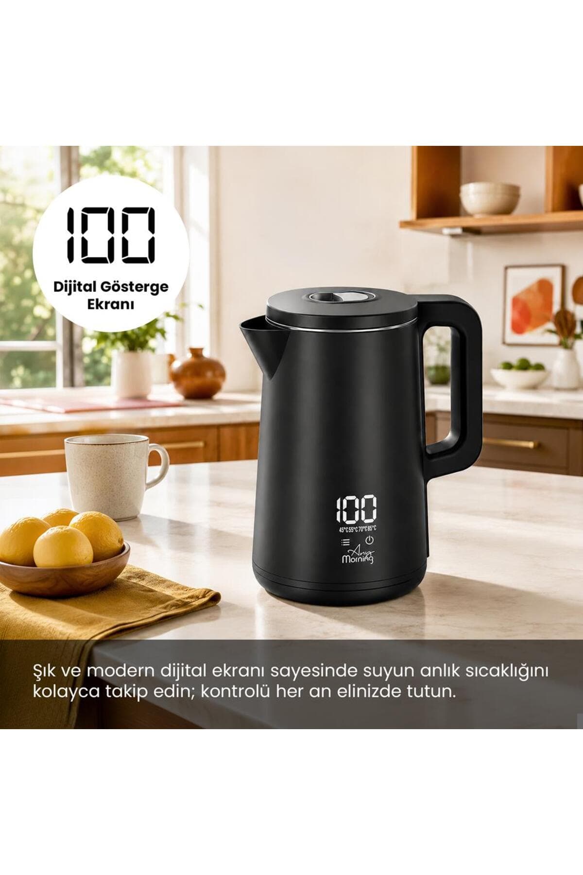 Any Morning SIN2633 Dijital Göstergeli 1.8 Lt Çelik Su Isıtıcı