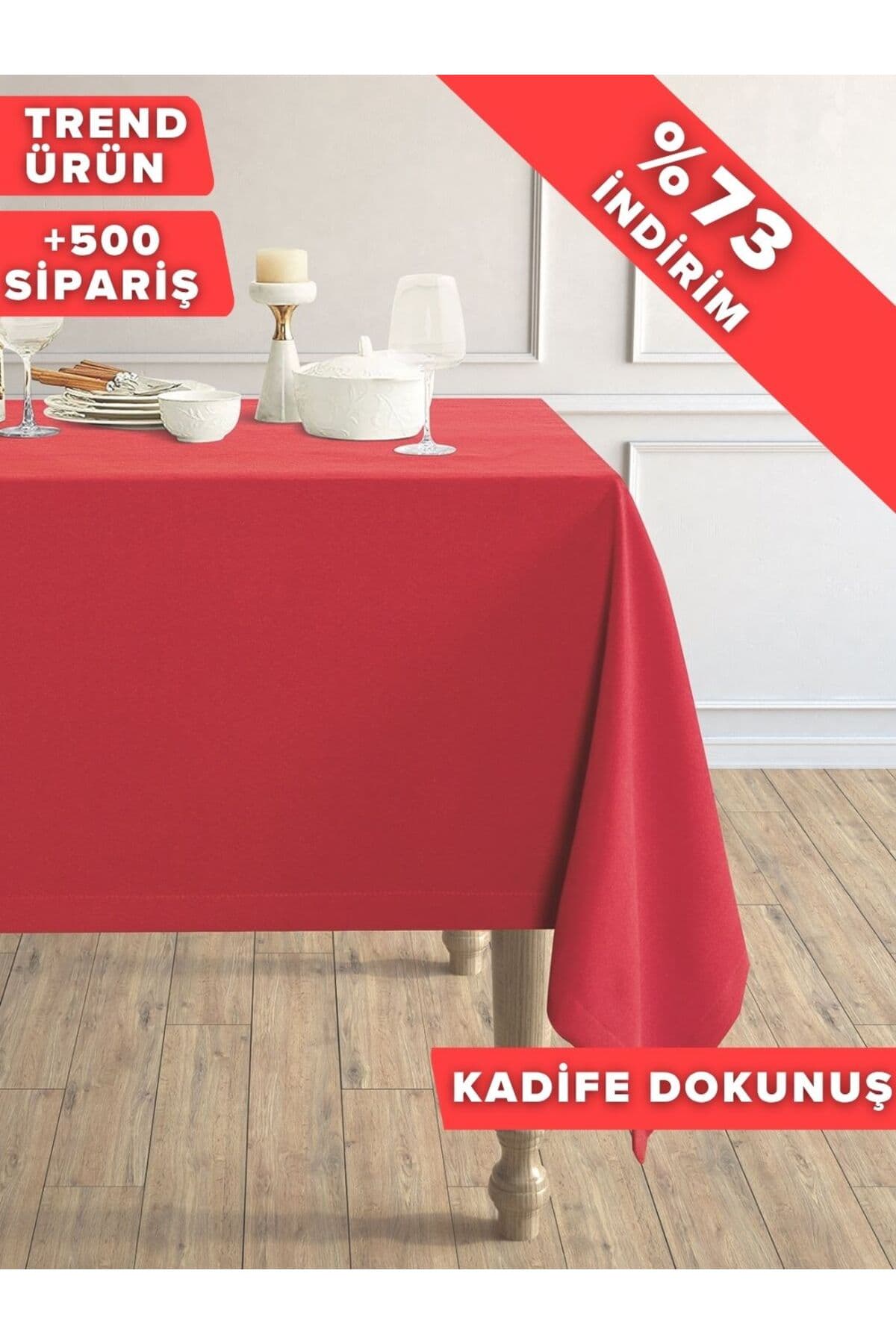 Perle Daily Series Kadife Dokulu Kırmızı Masa Örtüsü