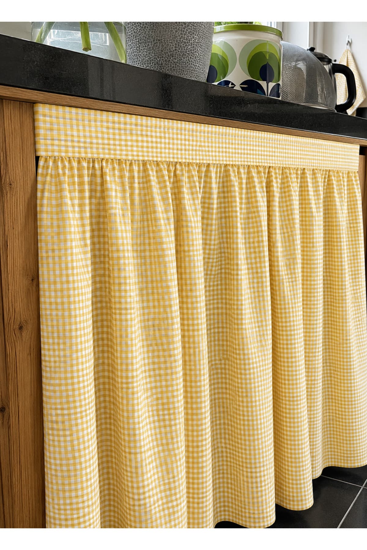 Mirilliahome Pötikare Tezgah Altı Perde 5 Cm Yapışkanlı Cırtlı Mutfak Etek Perdesi Dolap Önü Lavabo Altı Perde