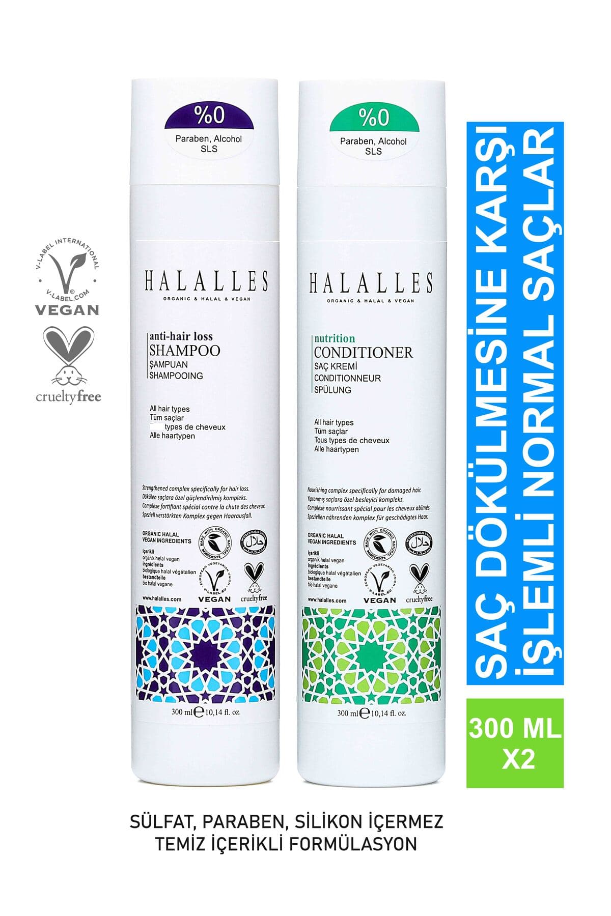 Halalles Saç Dökülmesine Karşı İşlemli Normal Yapılı Saçlara Vitamin Biotin Amino Asit İçeren Set 2 X 300 ml