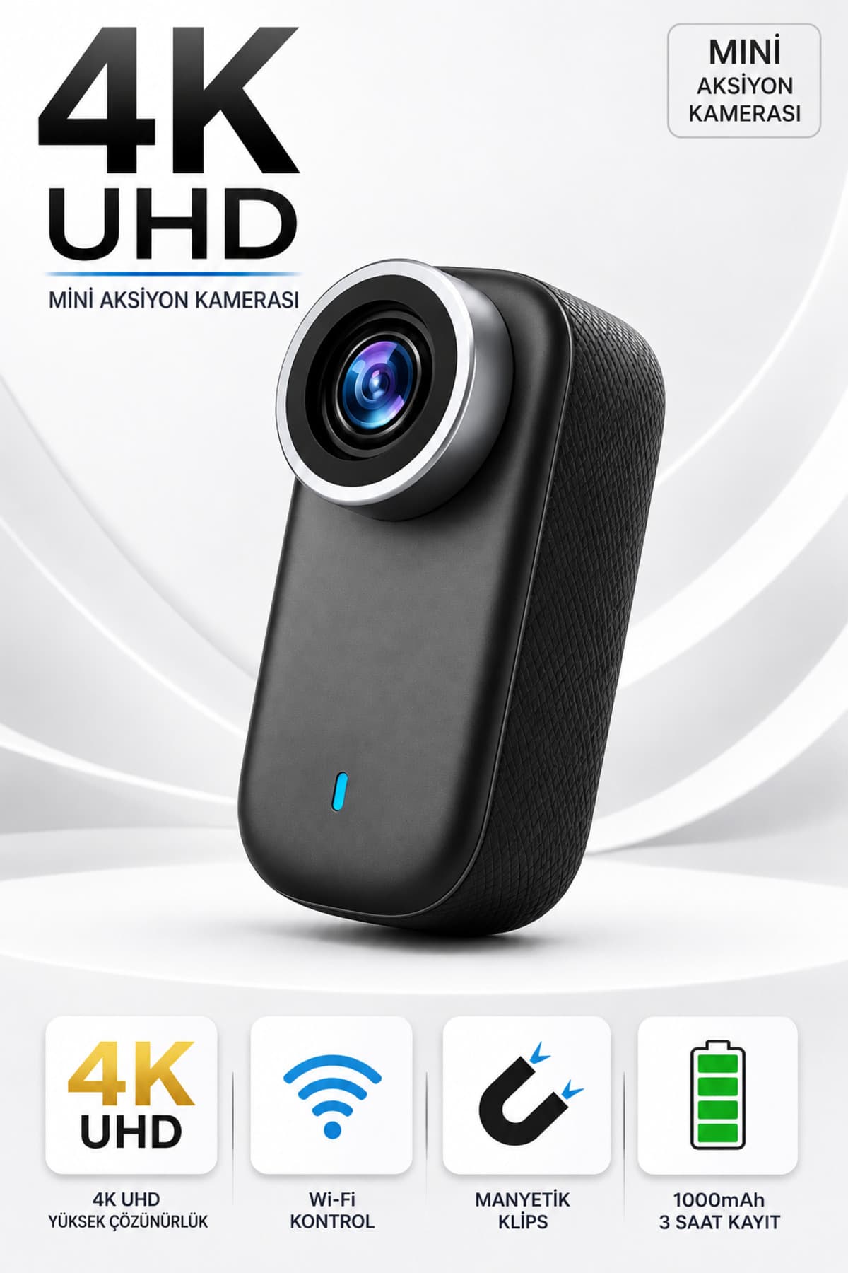 Omaze 4K UHD Mini Aksiyon Kamerası WiFi Bağlantılı Manyetik Klipsli Giyilebilir Body Cam Spor ve Vlog Kamerası