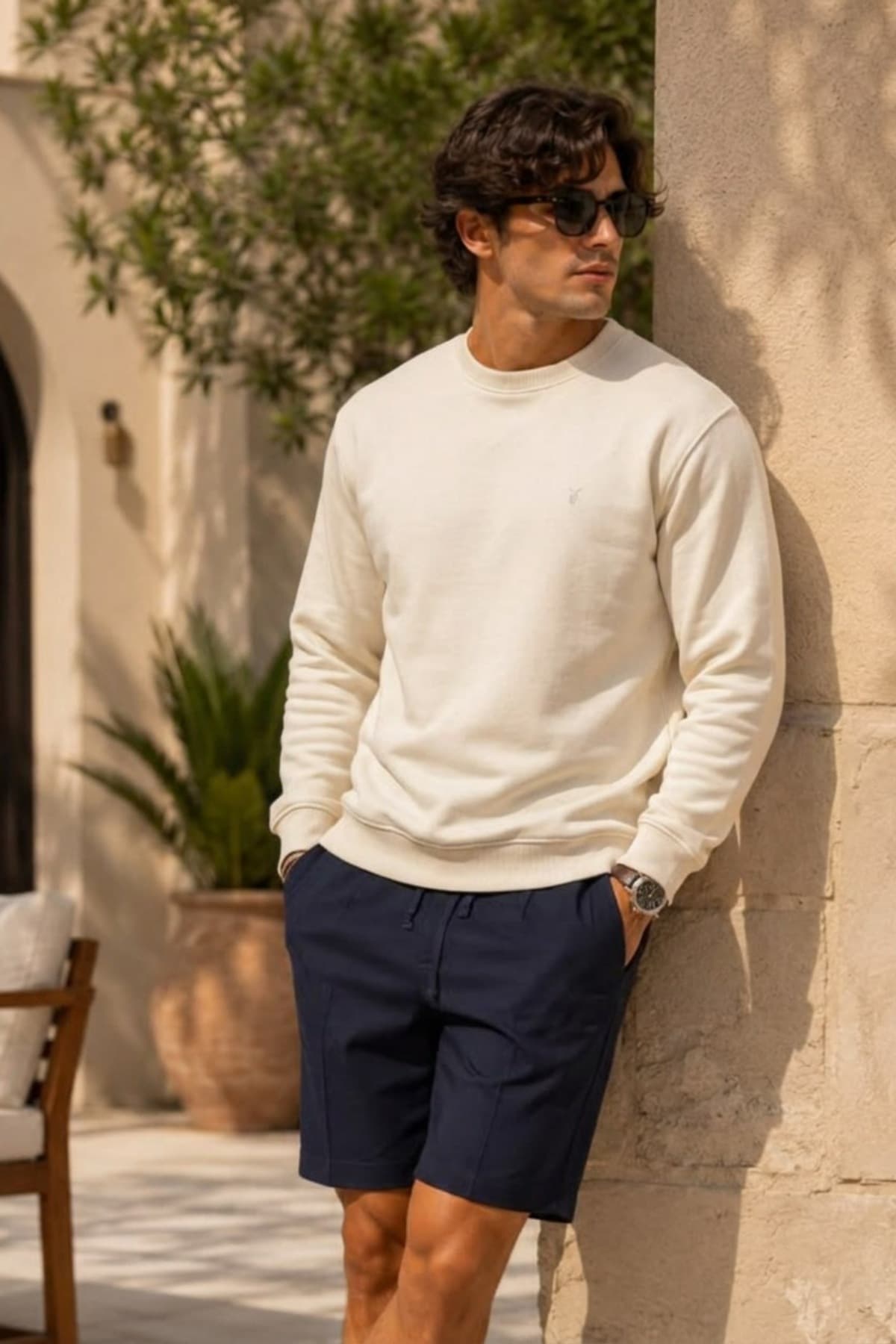 COMBİNE MİCHAİL Örme Uzun Kollu Ekru Erkek Sweatshirt