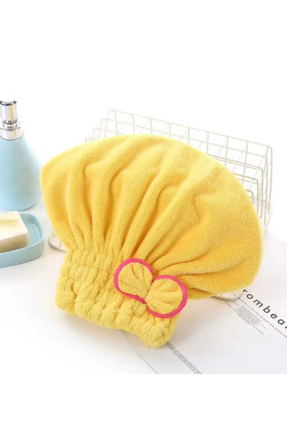 ASEL PLAST Peluş Mikrofiber Saç Kurulama Bonesi Havlusu Fiyonklu, Pratik Saç Bonesi-KARIŞIK RENK