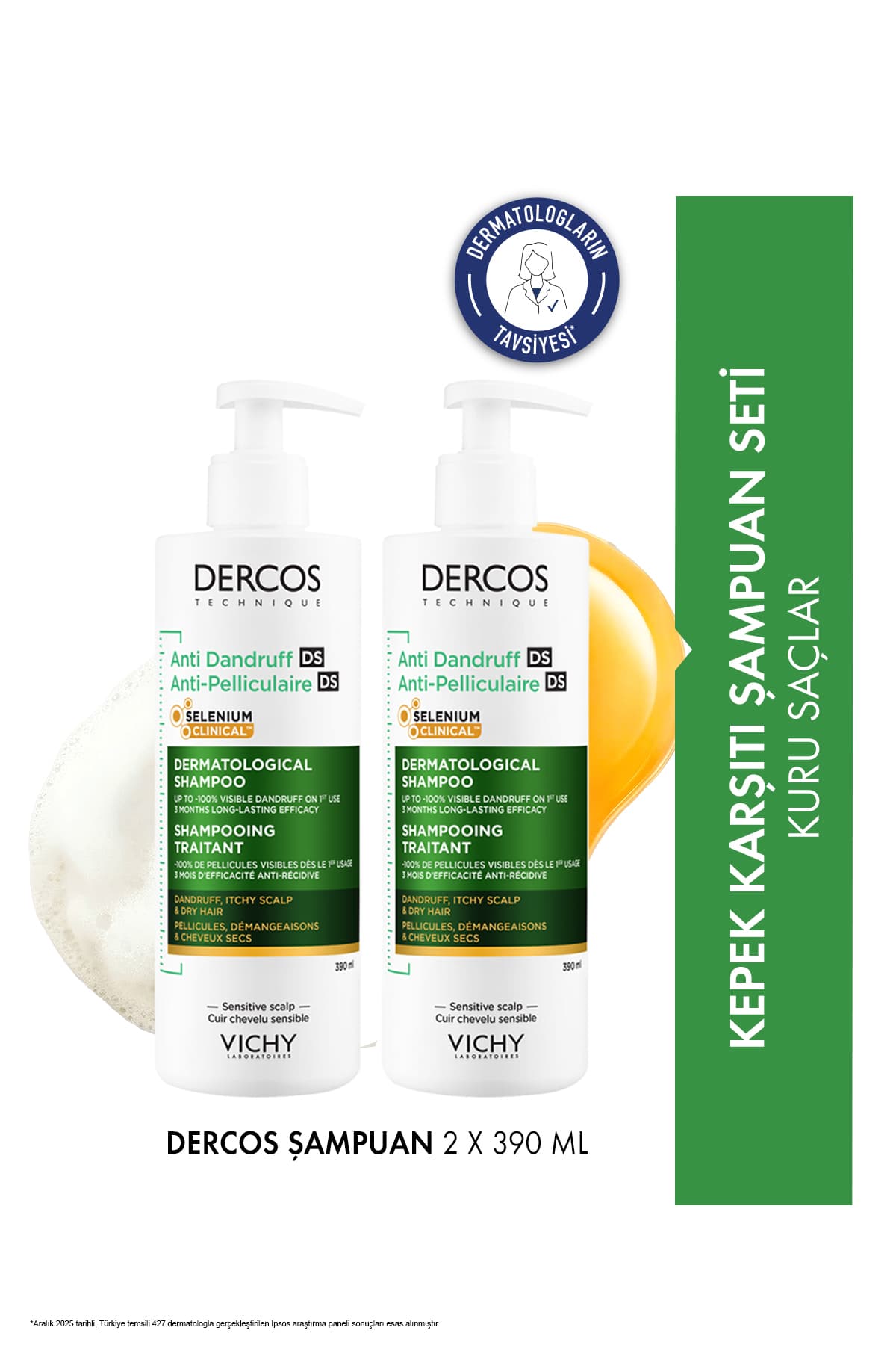 Vichy Dercos Kuru Saçlar İçin Kepeğe Karşı Etkili Saç Bakım Şampuanı 390 ml X 2 Adet