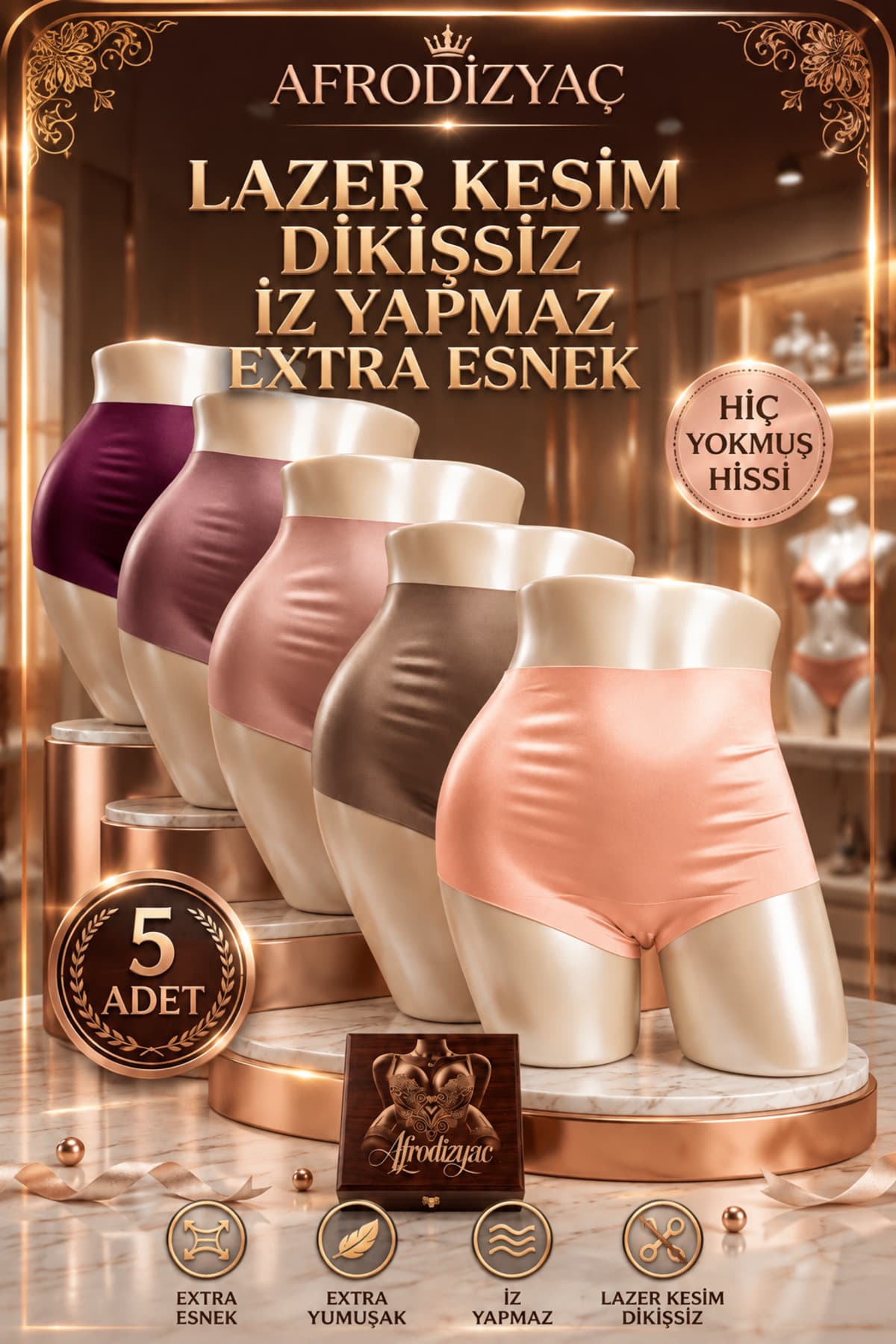 Afrodizyac 5'Li Extra Yüksek Bel Lazer Kesim Dikişsiz İz Yapmaz Hayalet Külot (Extra Esnek Ve Yumuşak)