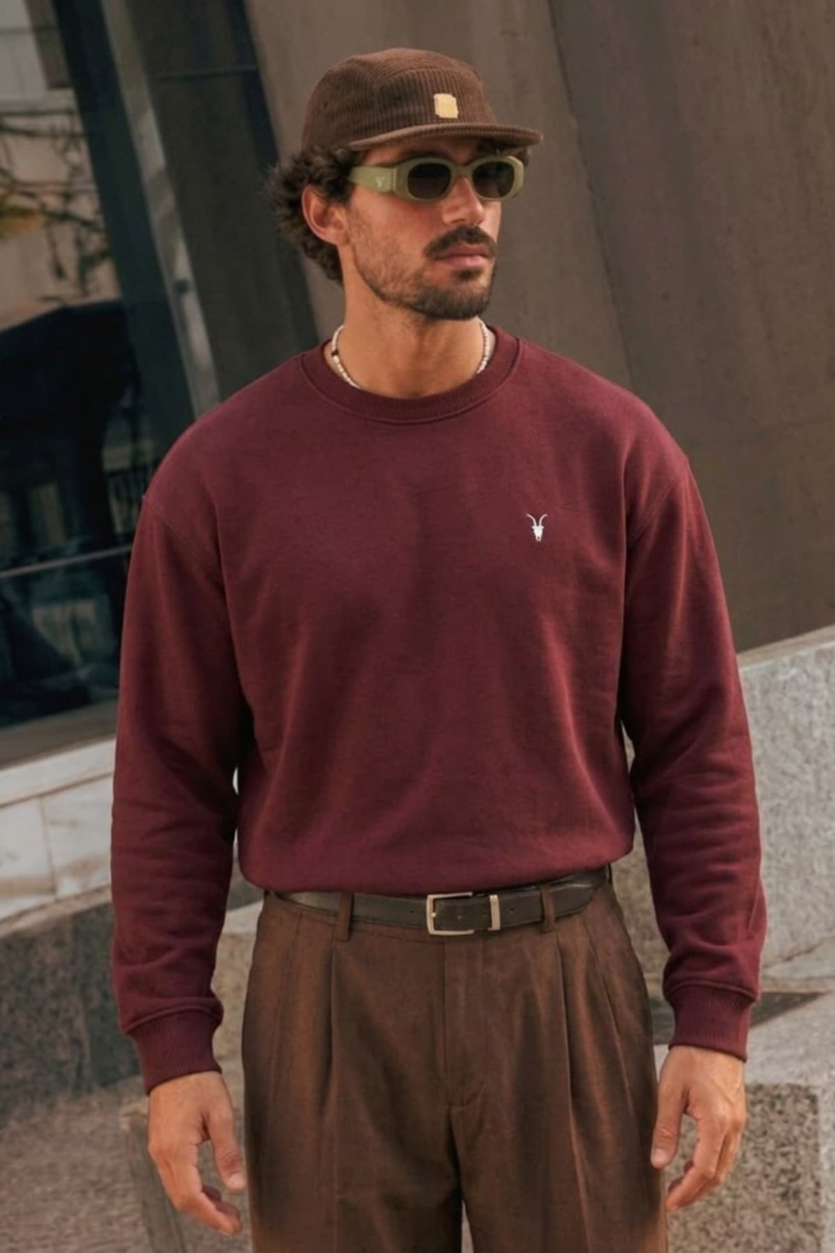 COMBİNE MİCHAİL Bordo Bol Kesim Rahat Erkek Sweatshirt