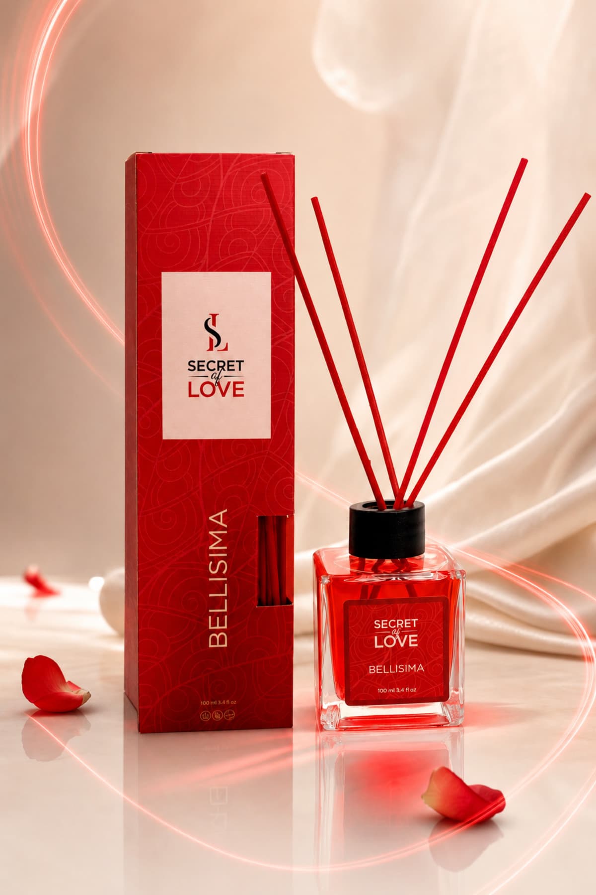 SECRET OF LOVE Bellisima Bambu Çubuklu Cam Şişede Oda Kokusu 100 ml - Şık, Romantik, Çiçeksi ve Misafir Karşılama Kokusu
