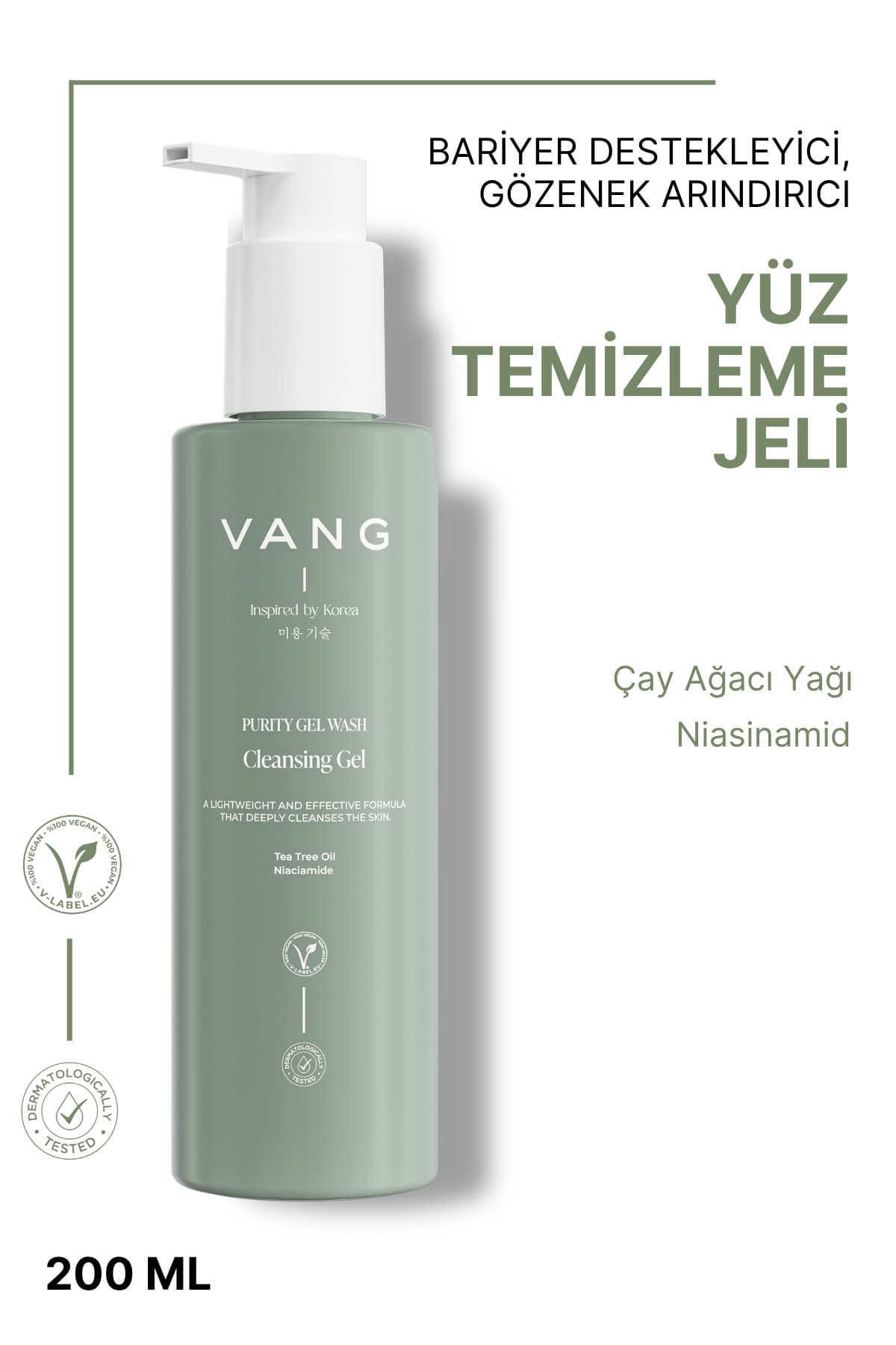 VANG Yağlı, Karma ve Akneye Meyilli Ciltler İçin Yüz Temizleme Jeli, Nemlendirici & Bariyer Destekleyici, 200 ml