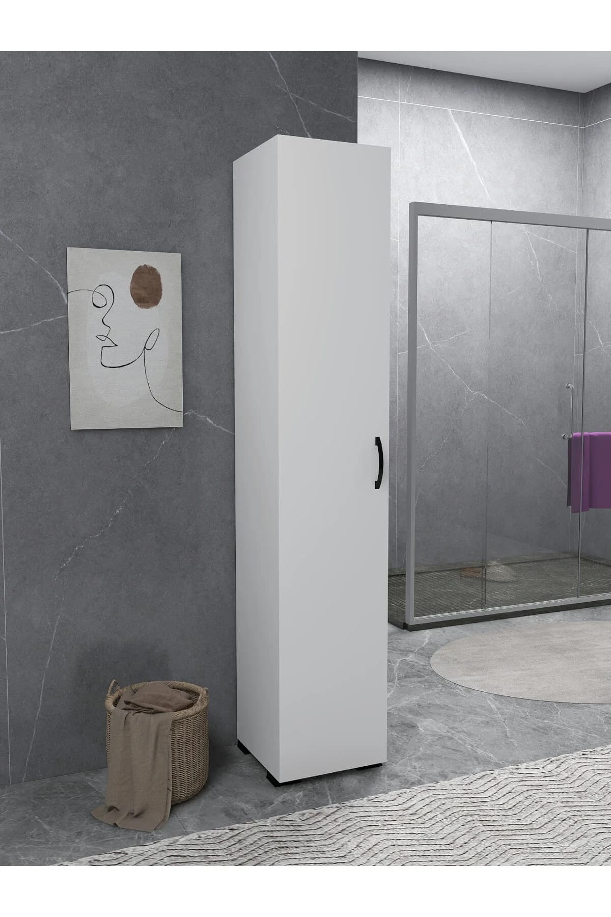 IRMAK DÜNYASI Çok Amaçlı Dolap Tek Kapaklı Dolap 5 Raflı Banyo Dolabı Mutfak Kiler Dolabı Beyaz Erzak Dolabı