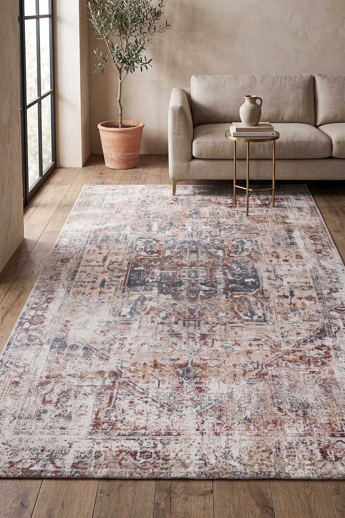 Esperya Home KAPADOKYA Eskitme Vintage Halı Etnik Desenli Otantik Dokuma Salon Oturma Odası Antre Hol Yatak Çocuk Odası Halısı Yolluk Kilim
