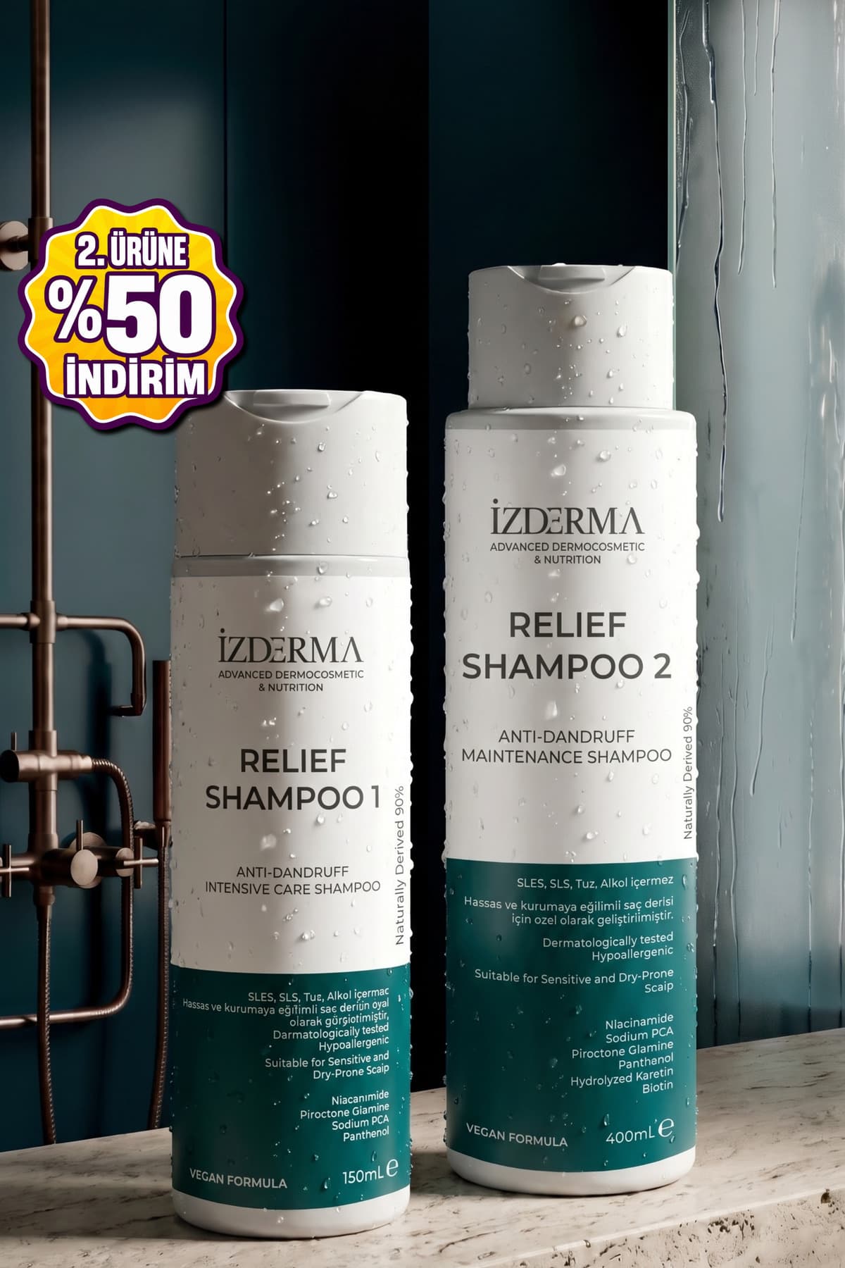 izderma Relief Şampuan Seti Hassas Saç Derisi İçin Yoğun Bakım ve Devam Şampuanı İkili Set Vegan