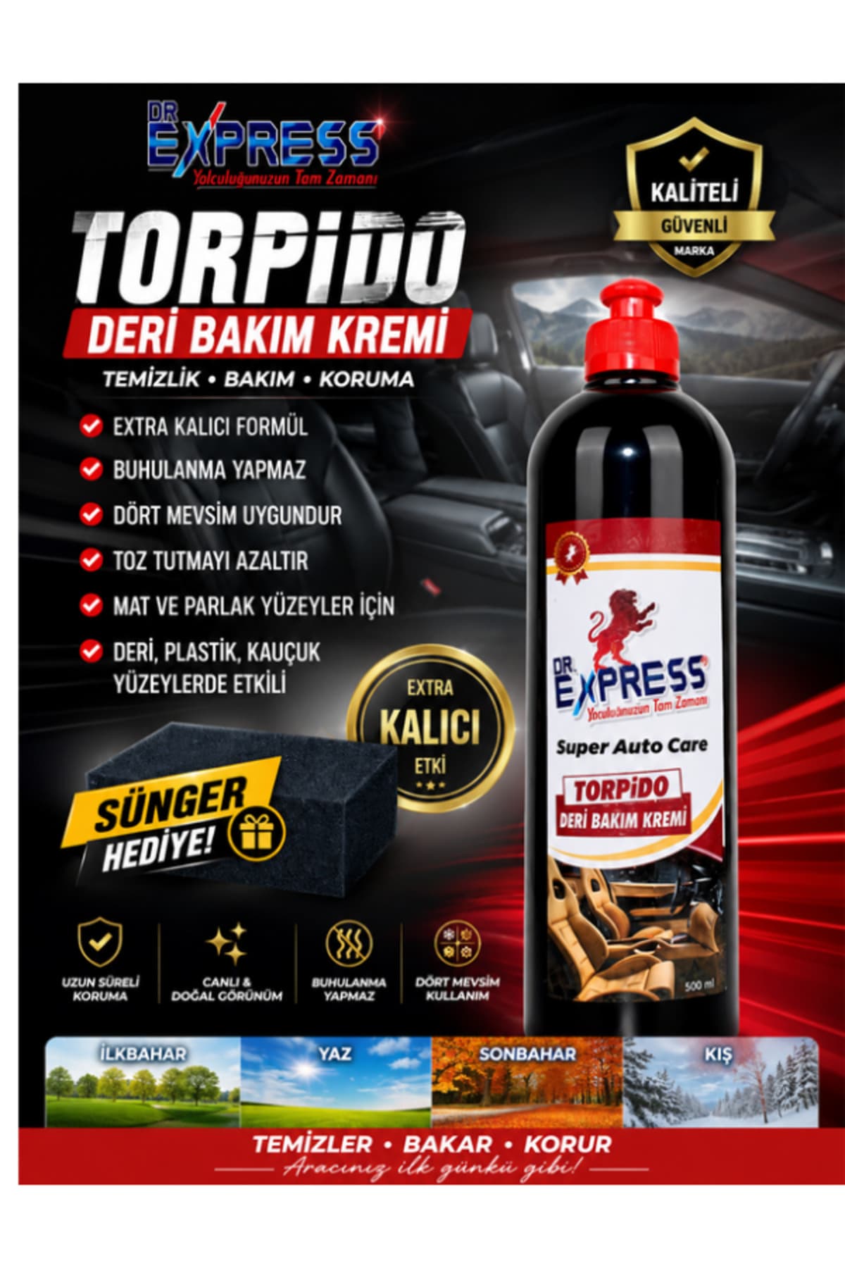 Drexpress Premium Torpido Bakım Kremi 500 ml Araba Plastik Deri Koruyucu Yeniler Toz Çekmez Badem Yağlı Krem