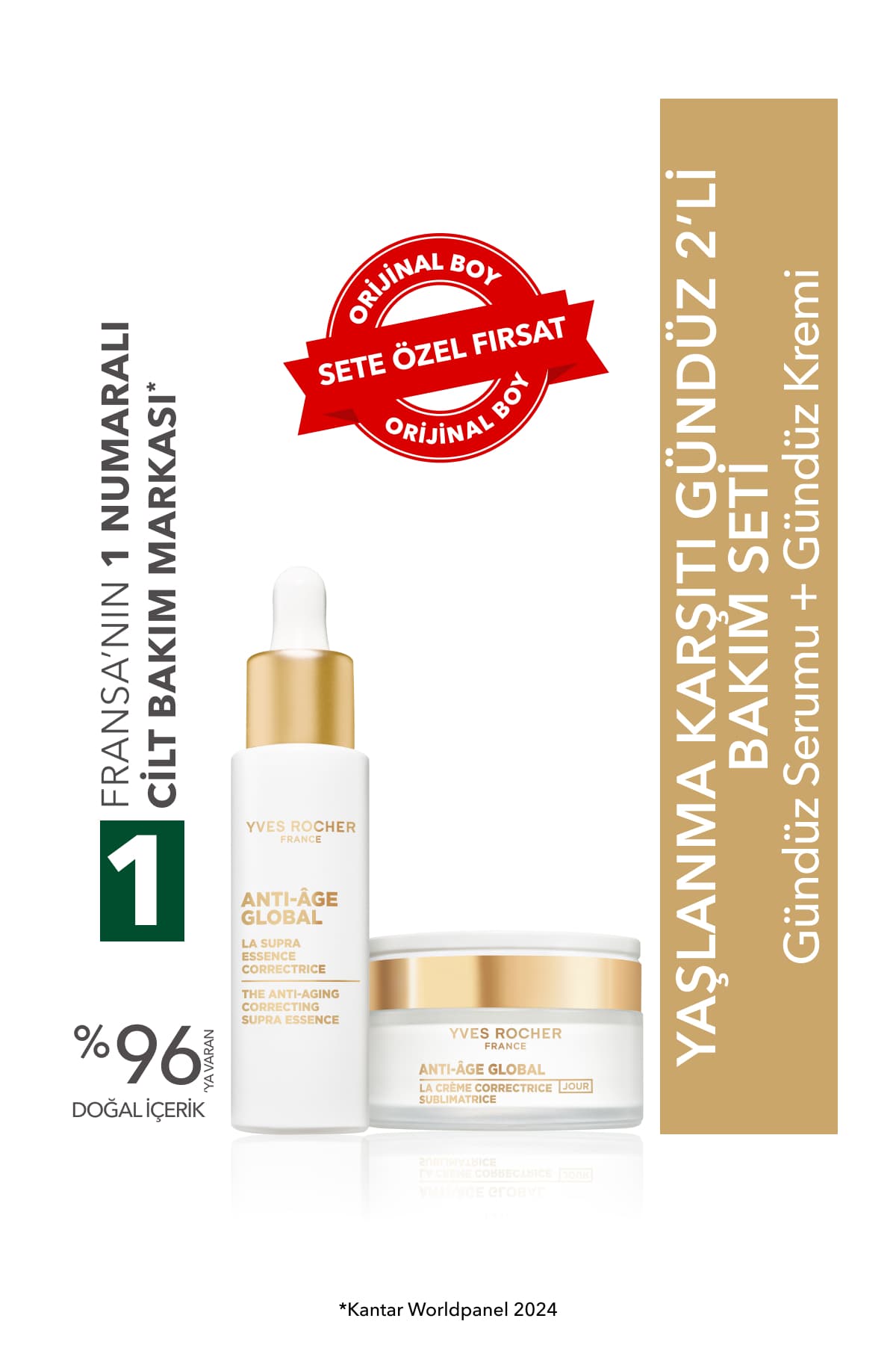 Yves Rocher Yaşlanma Karşıtı Gündüz 2'li Bakım Seti- Gündüz Serumu 30 ml& Gündüz Kremi 50 ml