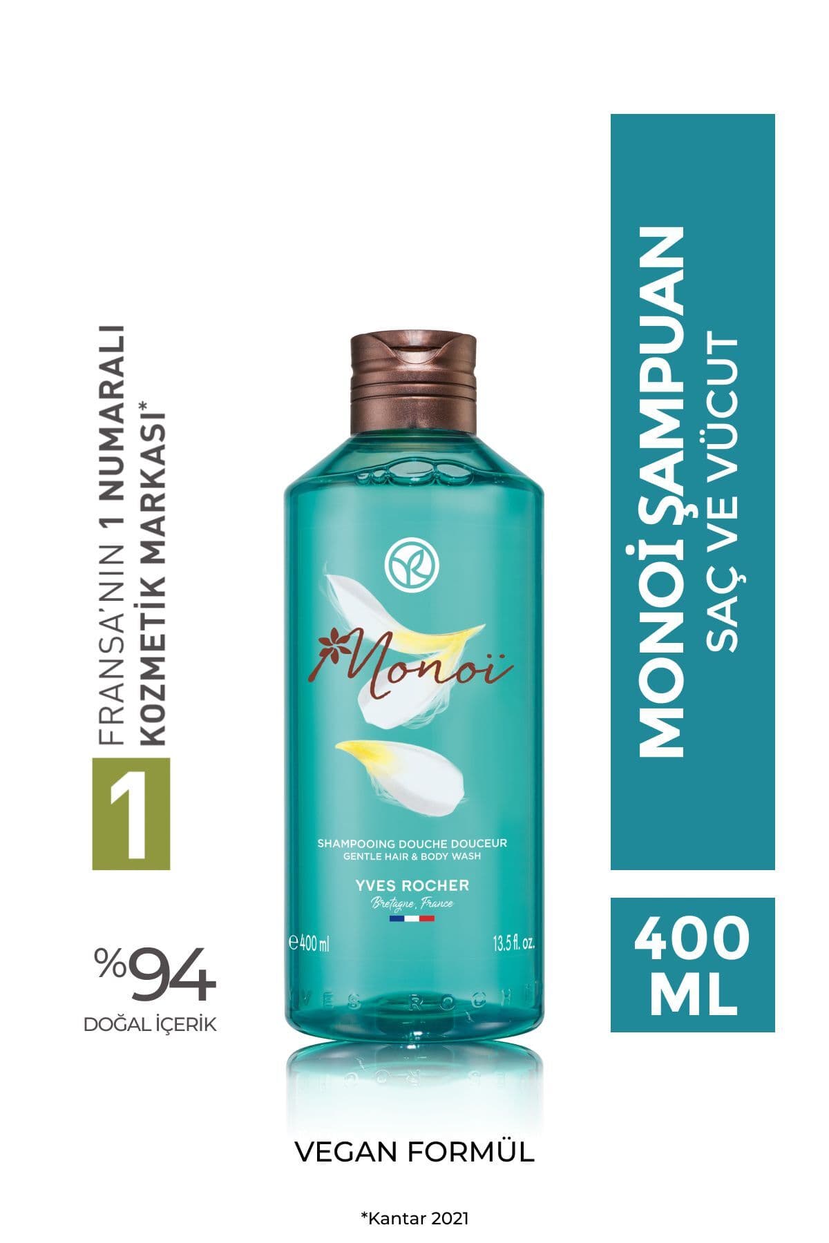 Yves Rocher Monoi Nemlendirici Saç ve Vücut Şampuanı-Monoi de Tahiti-SLS,SLES içermez,Vegan-400ml