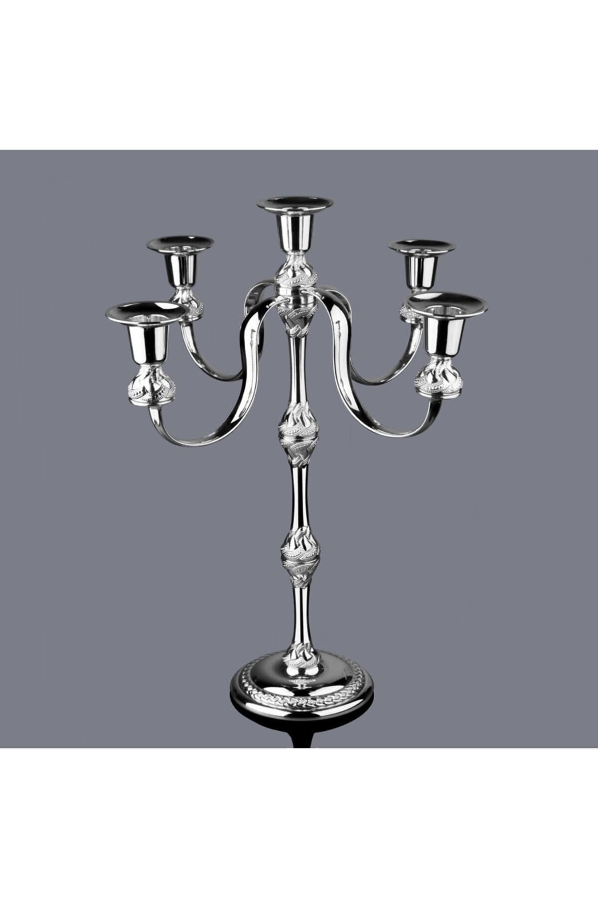 Genel Markalar Gümüş Metal 5 Kollu Şamdan Mumluk Çap: 30cm H.40cm