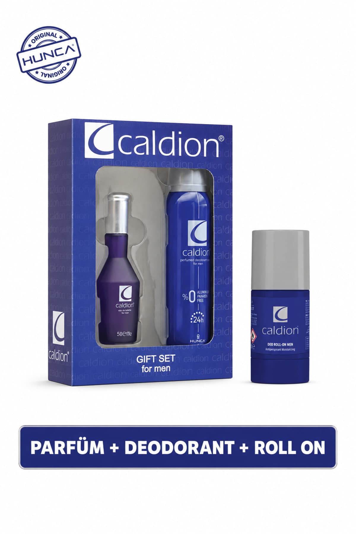 Caldion 3'lü Süper Erkek Parfüm Seti ( 50 ml Edt Parfüm 50 ml Roll On 150 ml Deodorant )