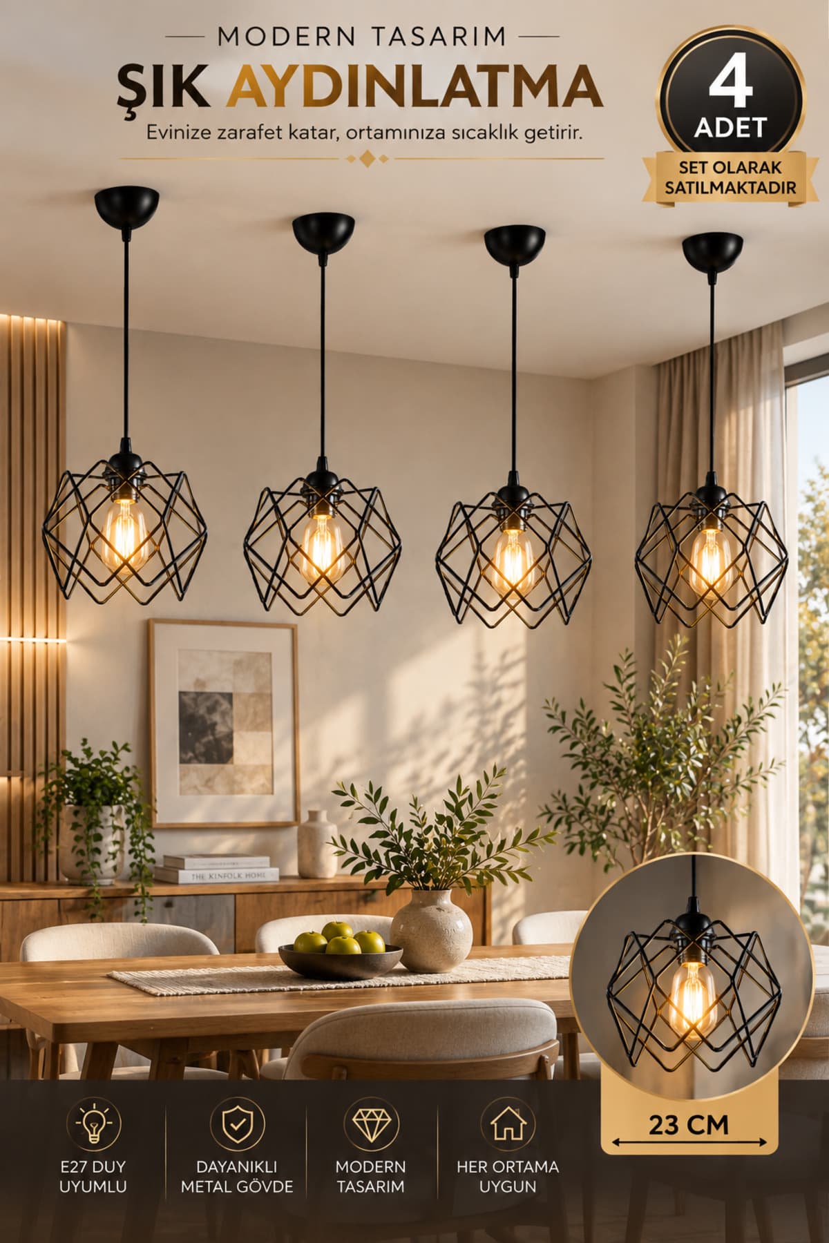 Trend Kitchen Siyah 4 Adet Trend Avize