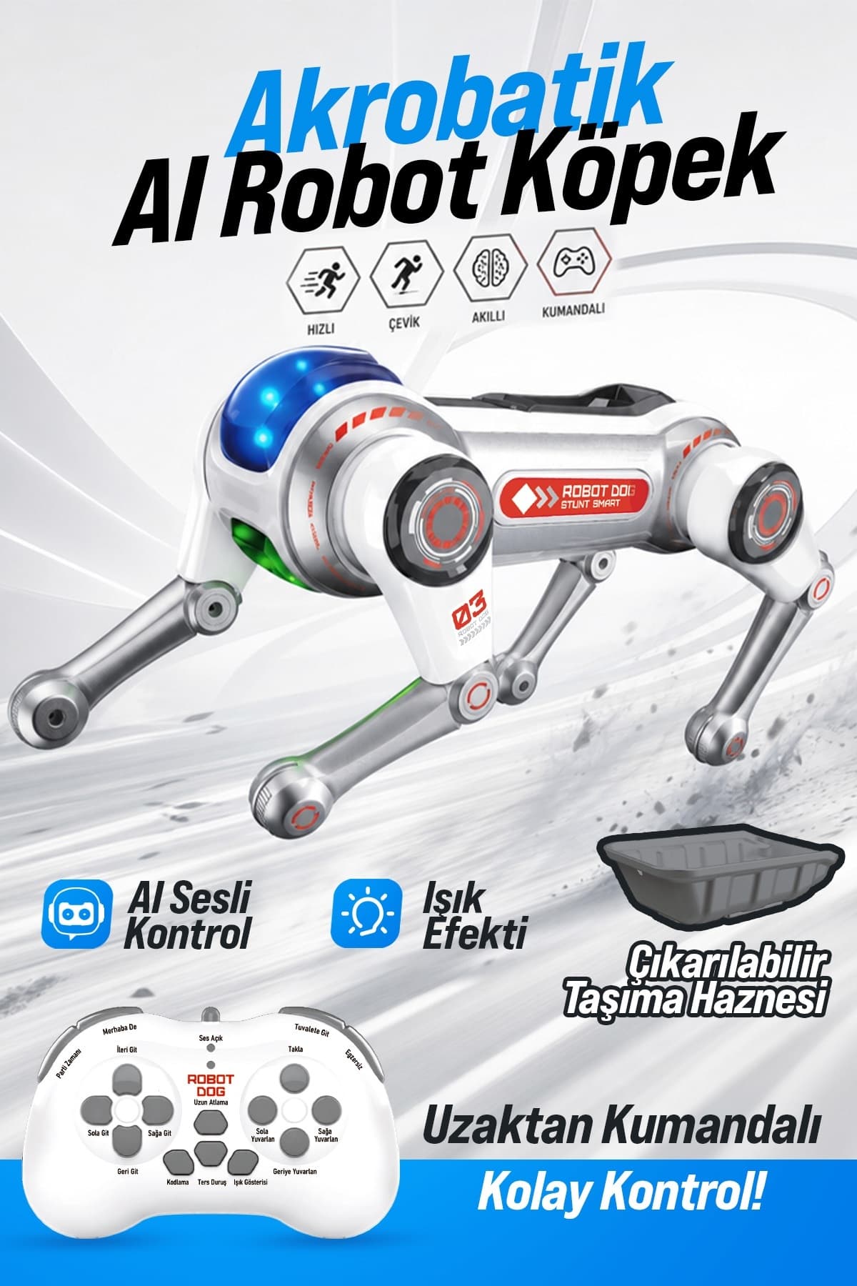 Blic Brb1 Aı Akıllı Robot Köpek 2.4Ghz Uzaktan Kumandalı Sesli Komutlu Rgb Işıklı Akrobatik Programl