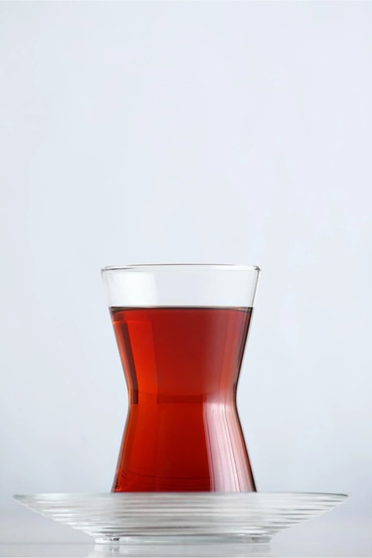 LAV Derin Cam Çay Seti 6 Kişilik 140 ml (6 Çay Bardağı, 6 Çay Tabağı)