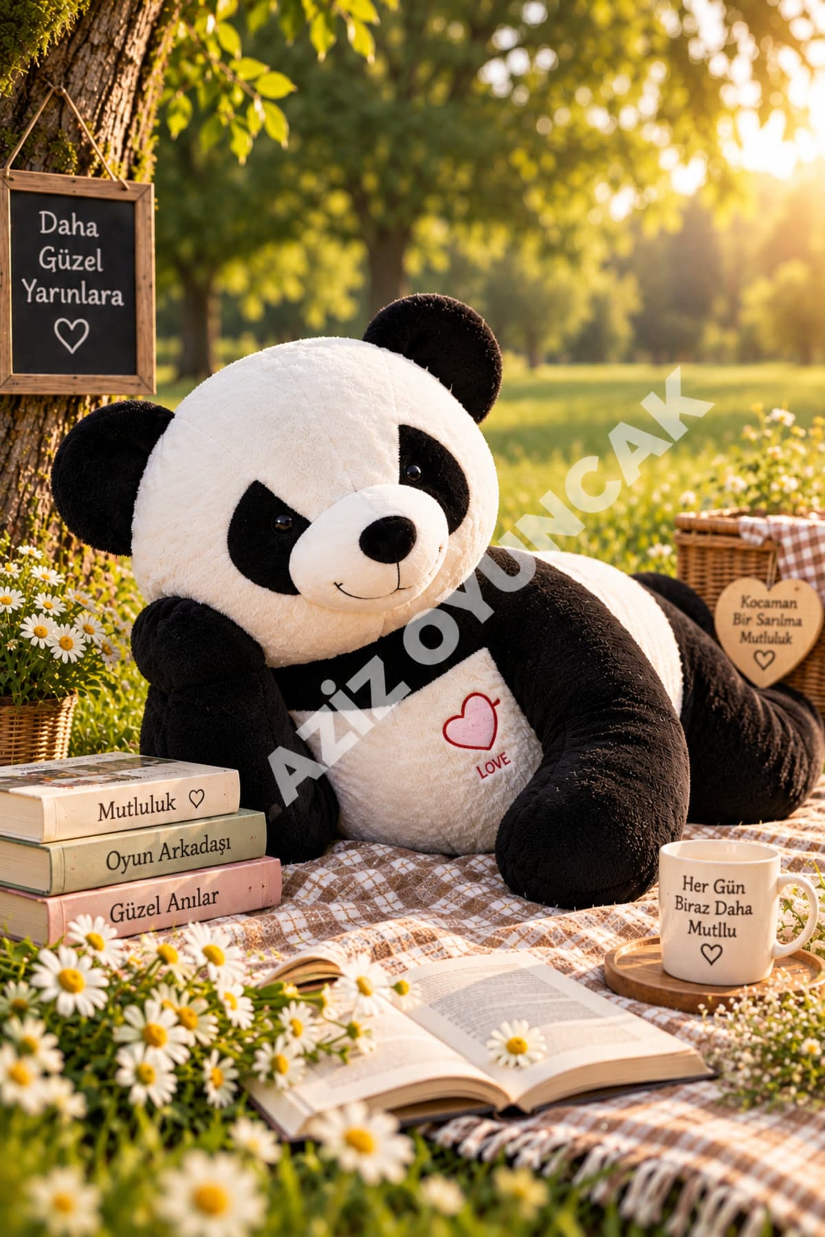 AZİZ OYUNCAK ???? 120 cm Büyük Boy Peluş Panda | Siyah Beyaz Yumuşak Panda Ayıcık Oyuncak
