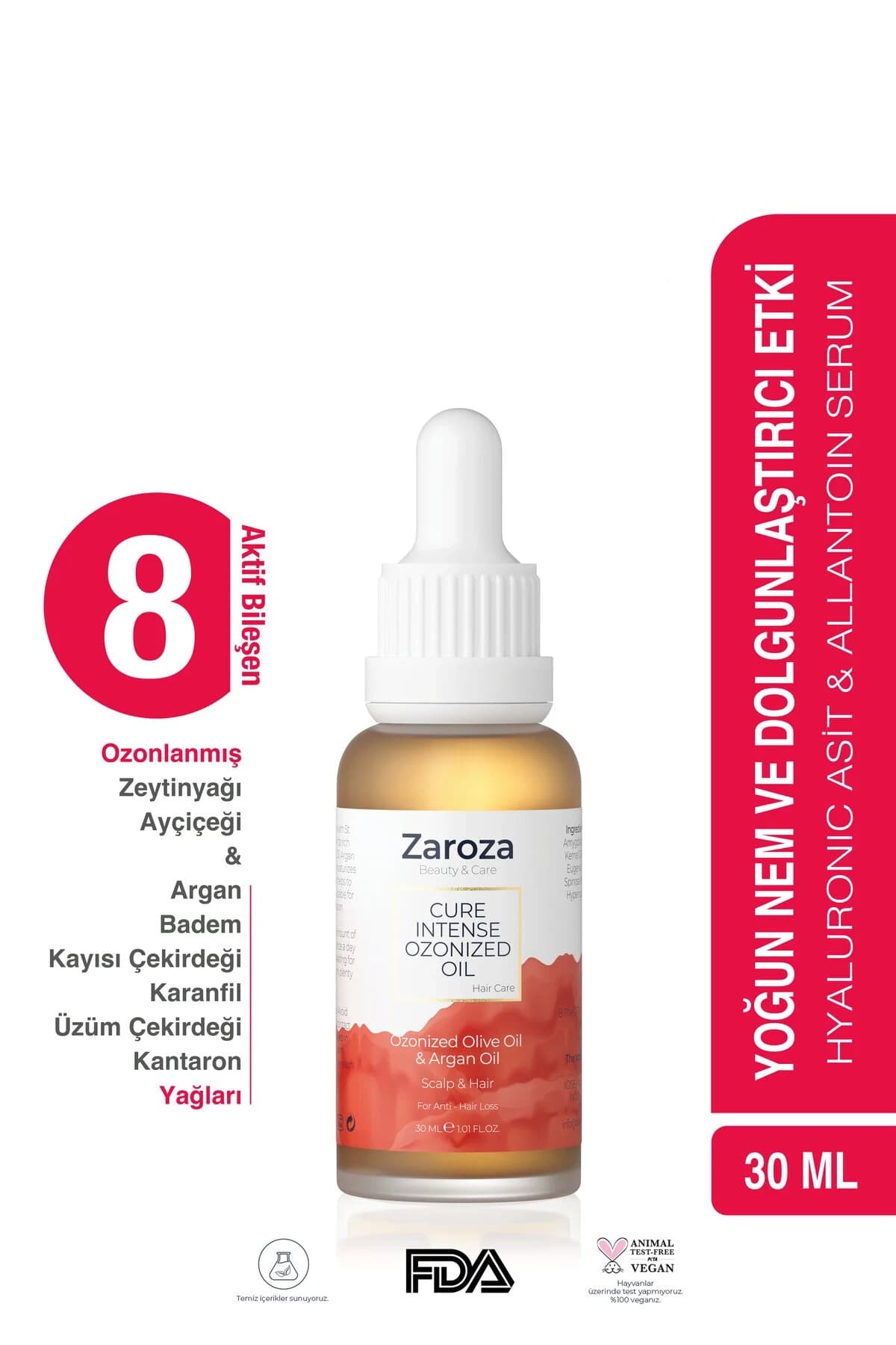 ZAROZA Saç Dökülmesine Karşı Ozonlu Yoğun Bakım Yağı - Cure Intense Ozonized Oil - 30 ml